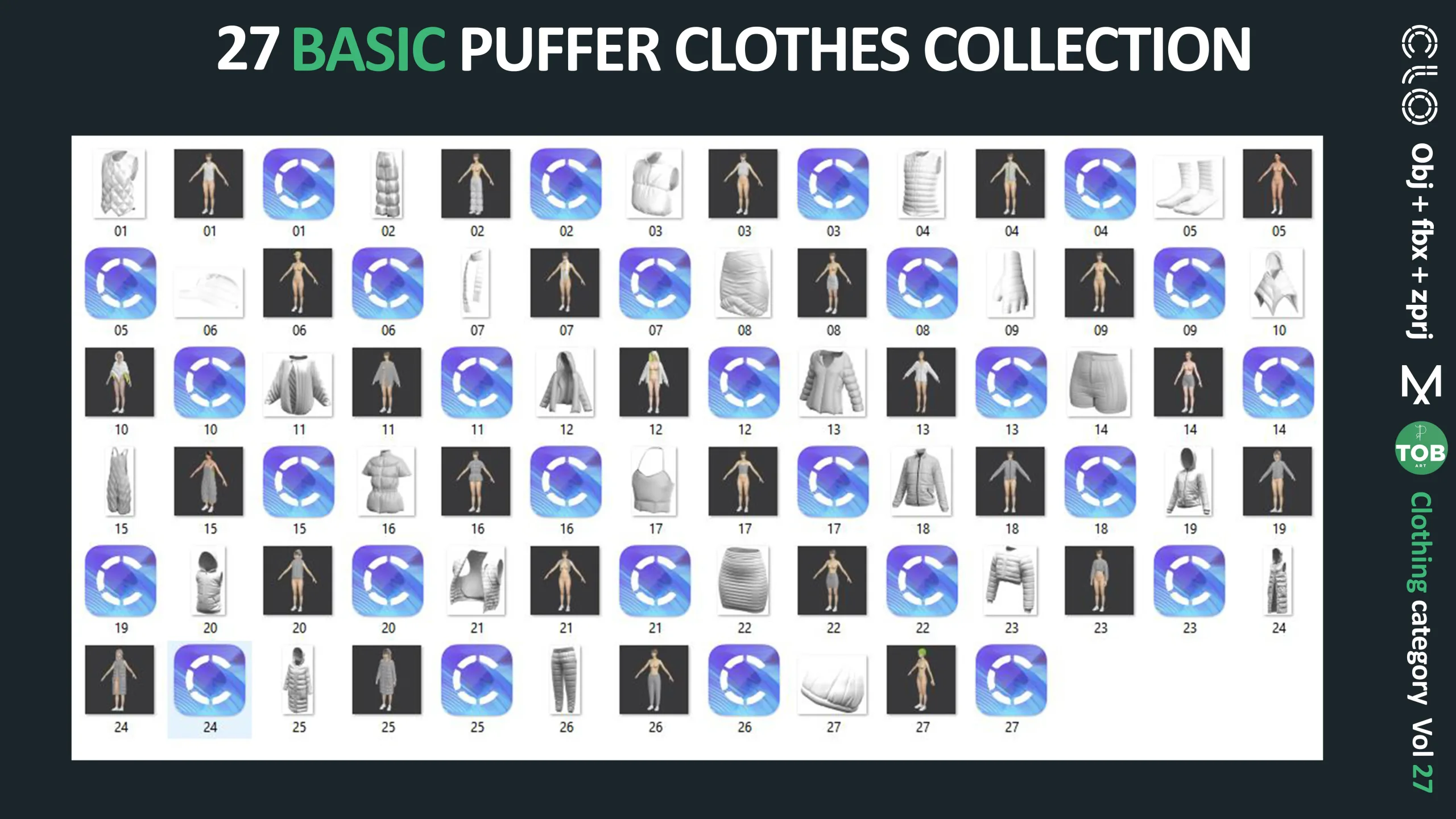 3D Puffed Clothing Collection: ZPRJ+FBX+OBJ / MARVELOUS CLO3D