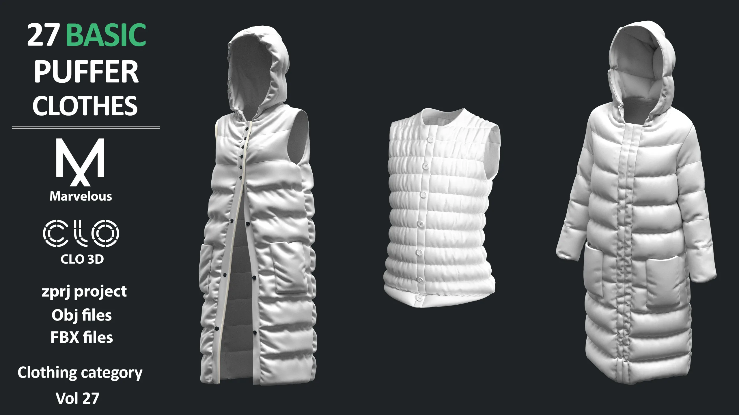 3D Puffed Clothing Collection: ZPRJ+FBX+OBJ / MARVELOUS CLO3D