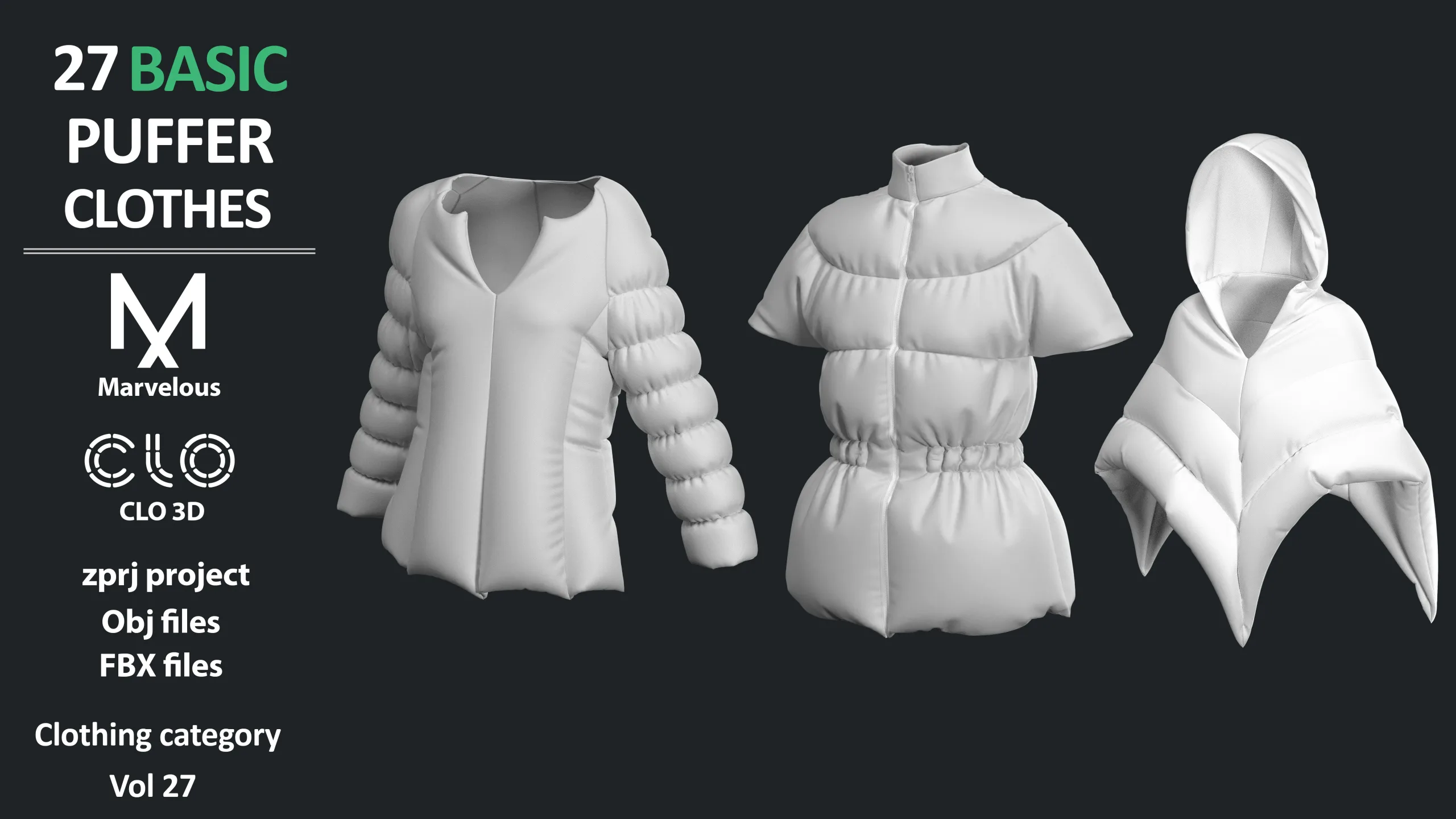 3D Puffed Clothing Collection: ZPRJ+FBX+OBJ / MARVELOUS CLO3D