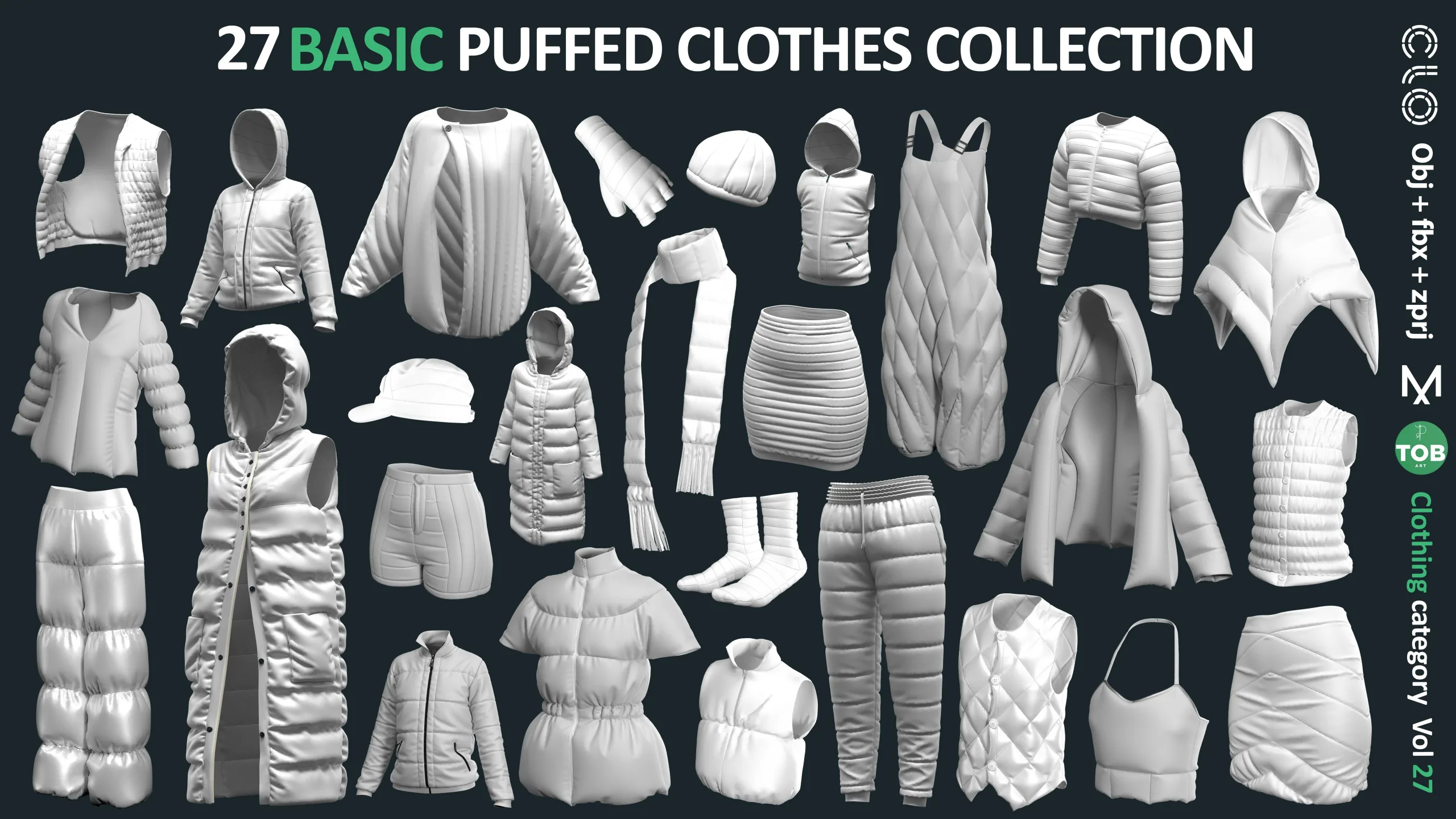 3D Puffed Clothing Collection: ZPRJ+FBX+OBJ / MARVELOUS CLO3D