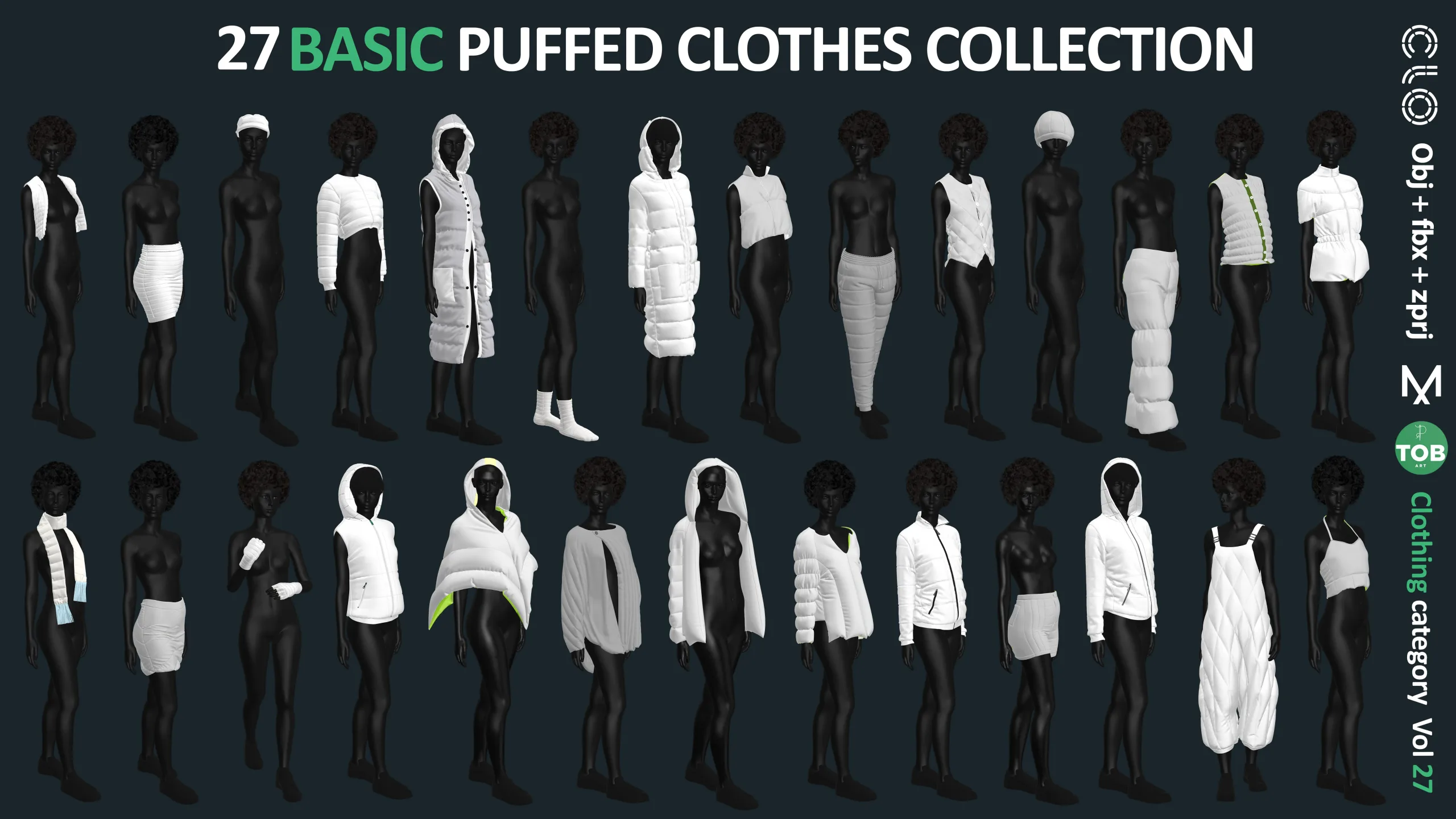 3D Puffed Clothing Collection: ZPRJ+FBX+OBJ / MARVELOUS CLO3D