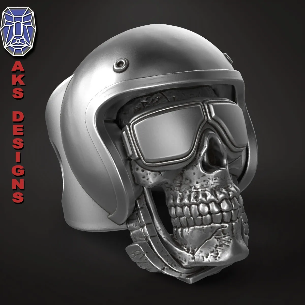 Jewelery Ring Biker Skull 2 STl file 3d print model