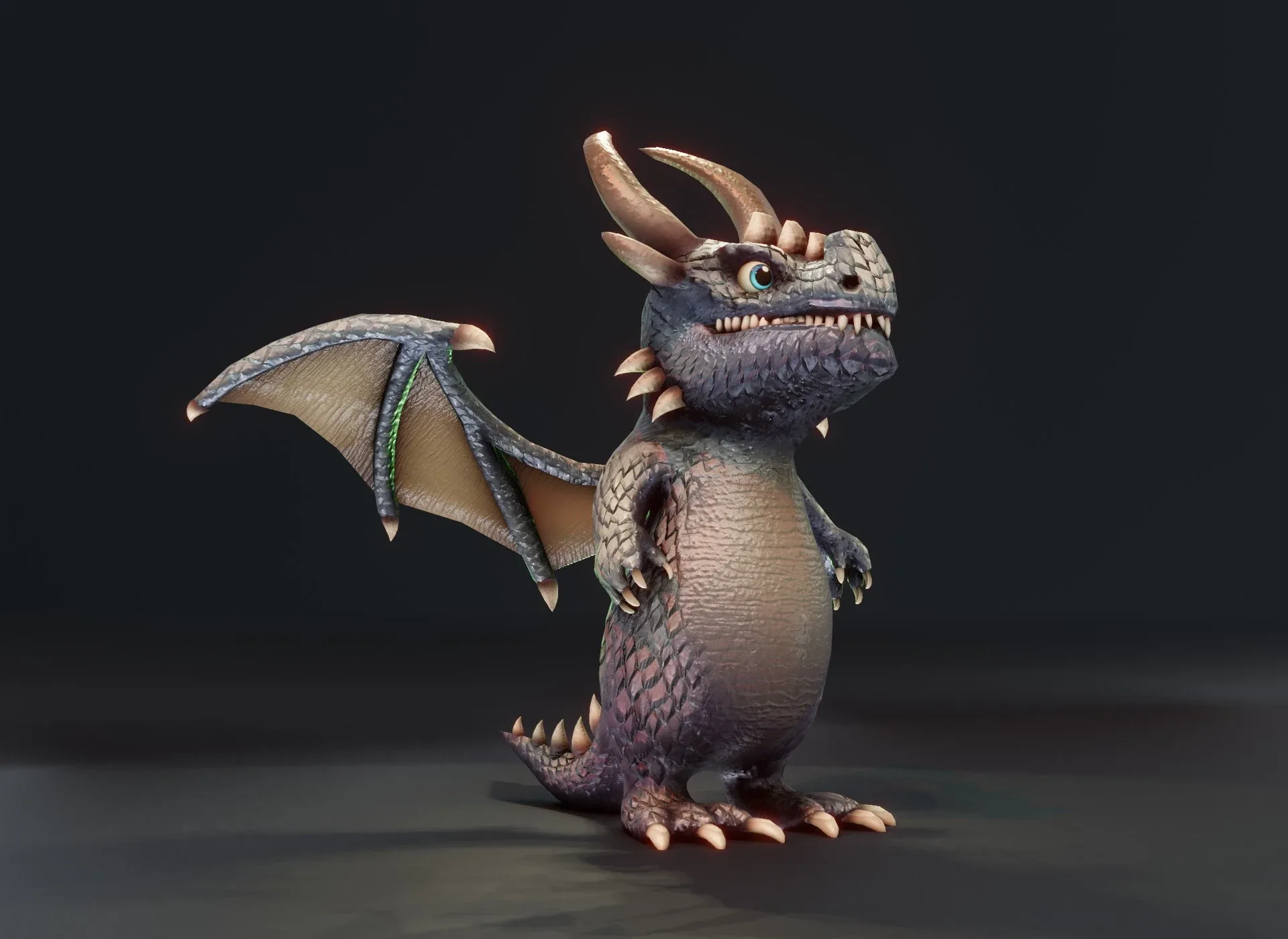 Cartoon Iron Dragon Rigged Low-poly 3D Model