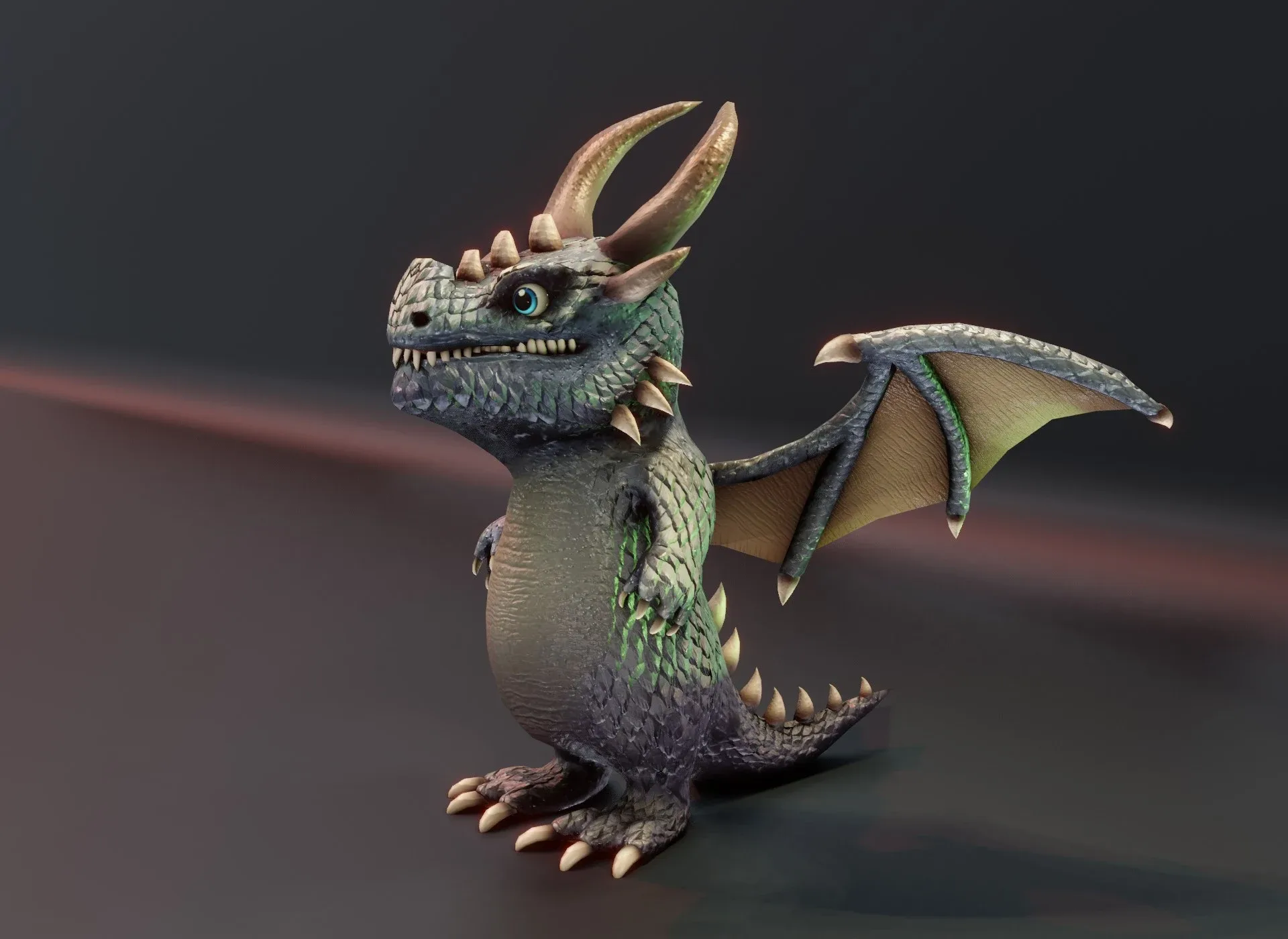 Cartoon Iron Dragon Rigged Low-poly 3D Model