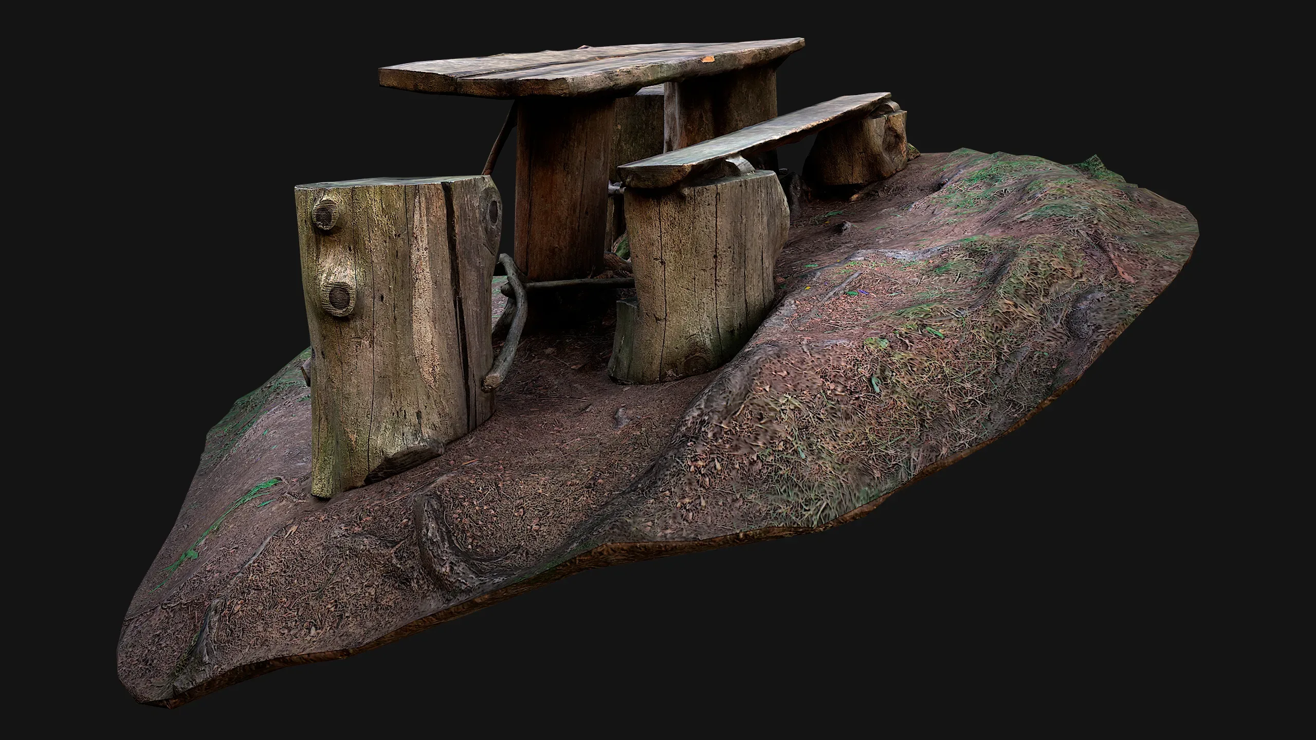 Medieval Wooden Bench and Table in the Mountains