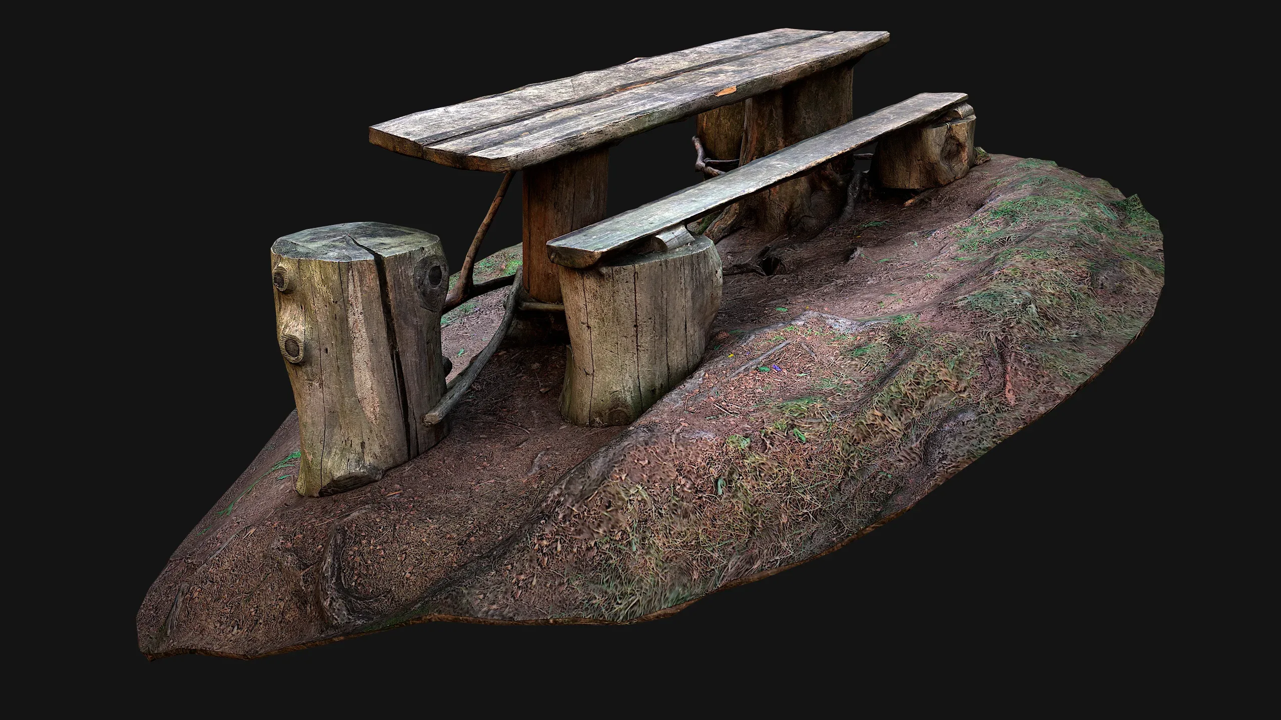 Medieval Wooden Bench and Table in the Mountains