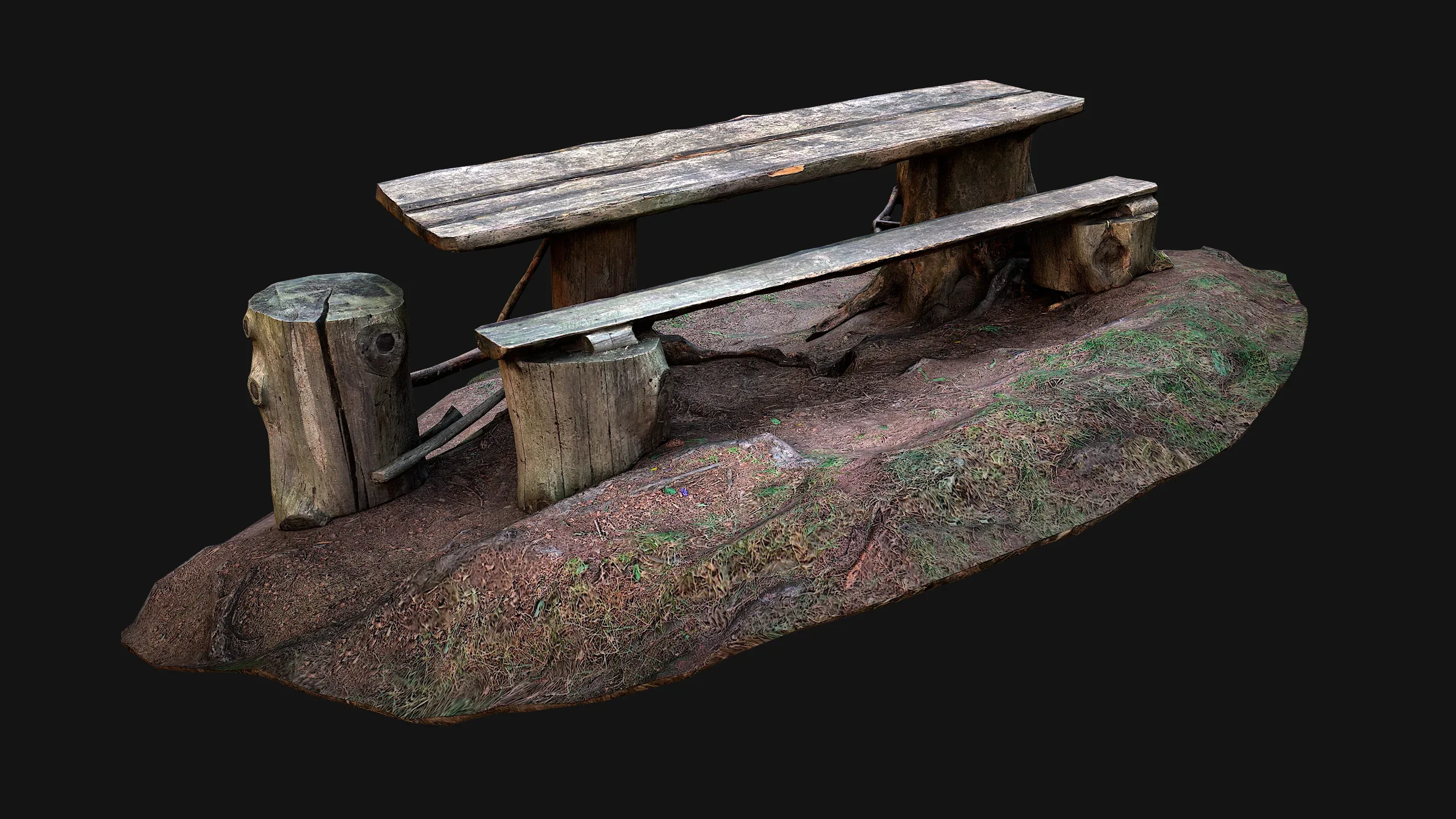 Medieval Wooden Bench and Table in the Mountains