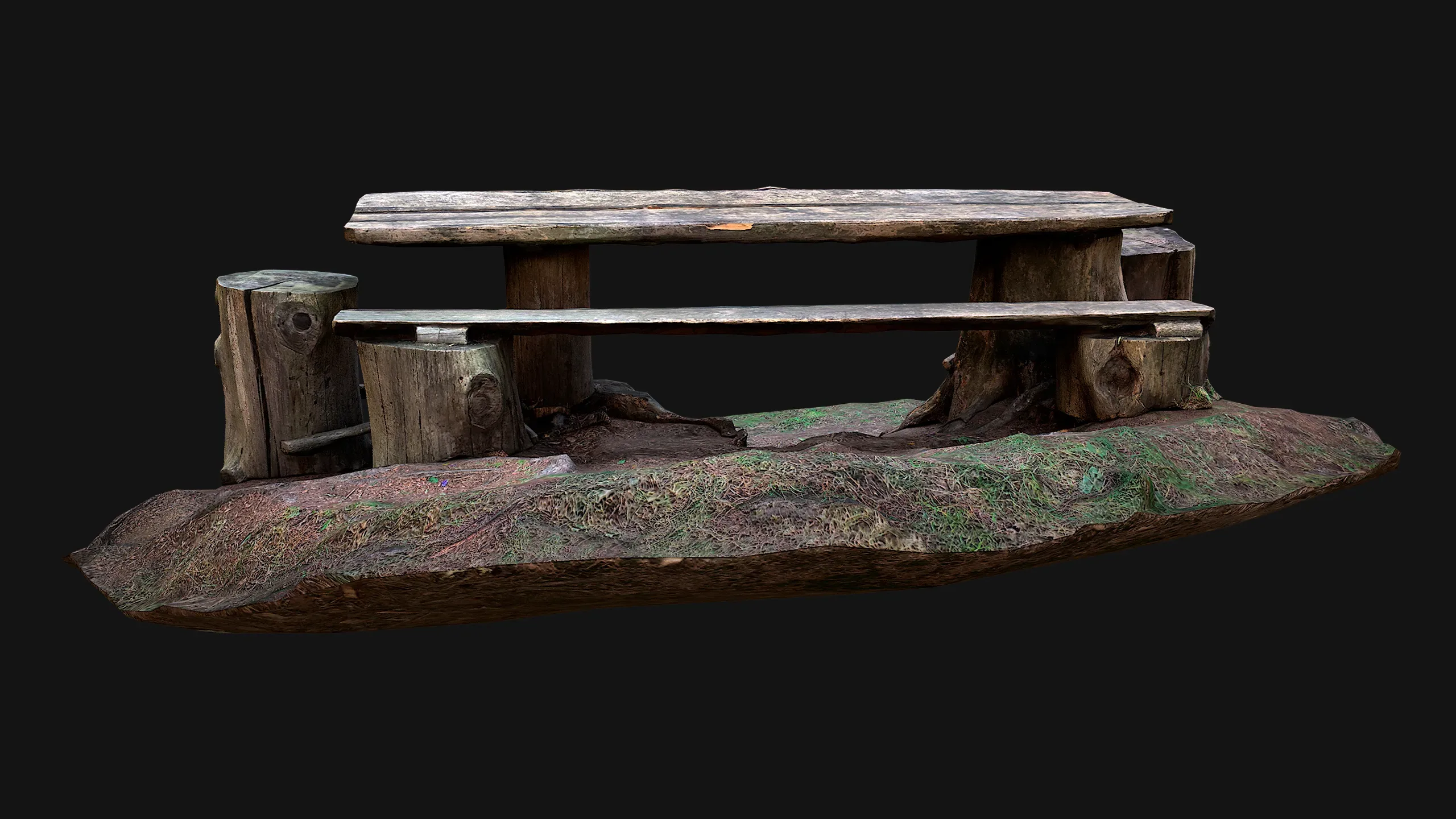 Medieval Wooden Bench and Table in the Mountains