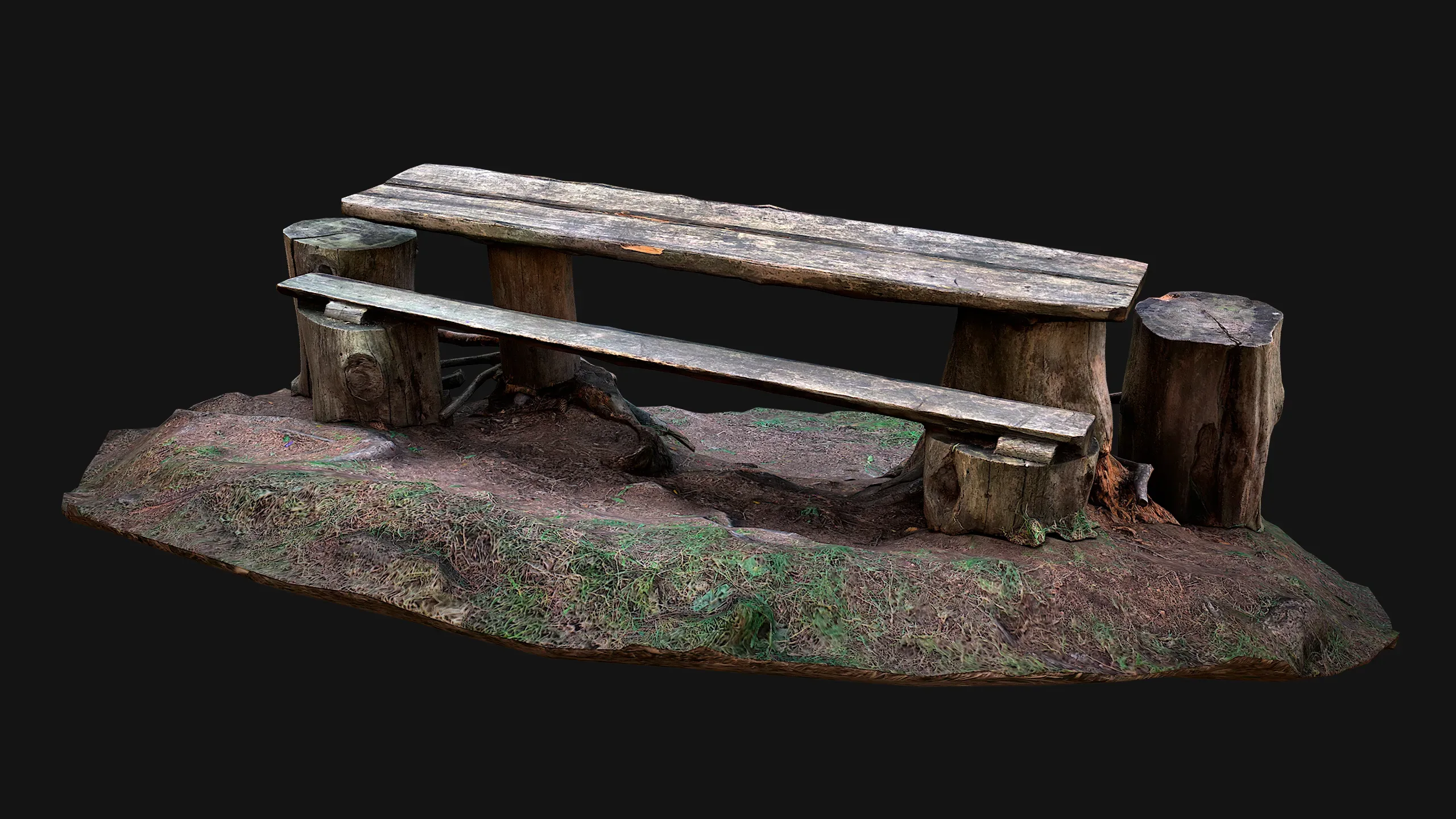 Medieval Wooden Bench and Table in the Mountains