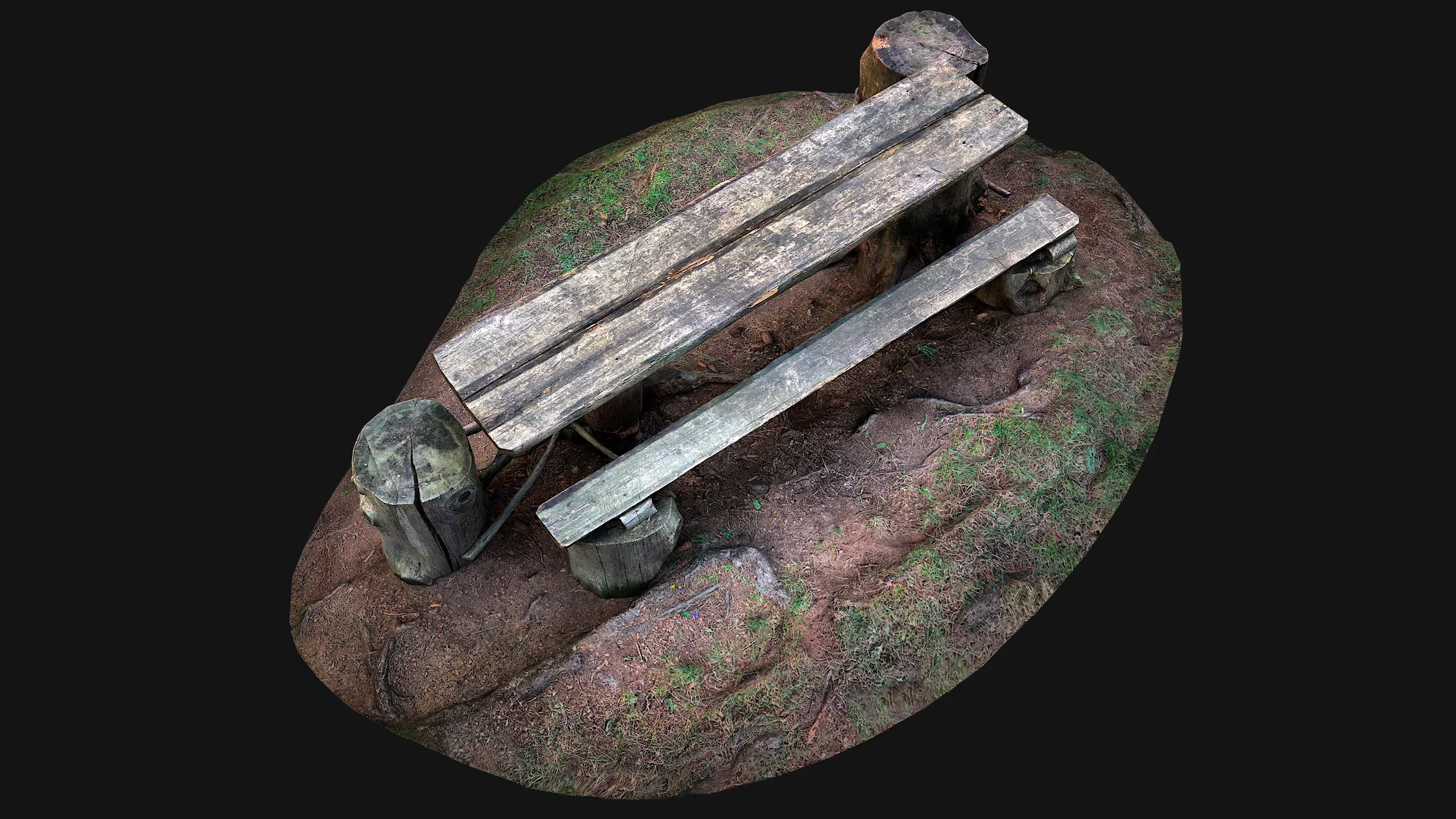 Medieval Wooden Bench and Table in the Mountains