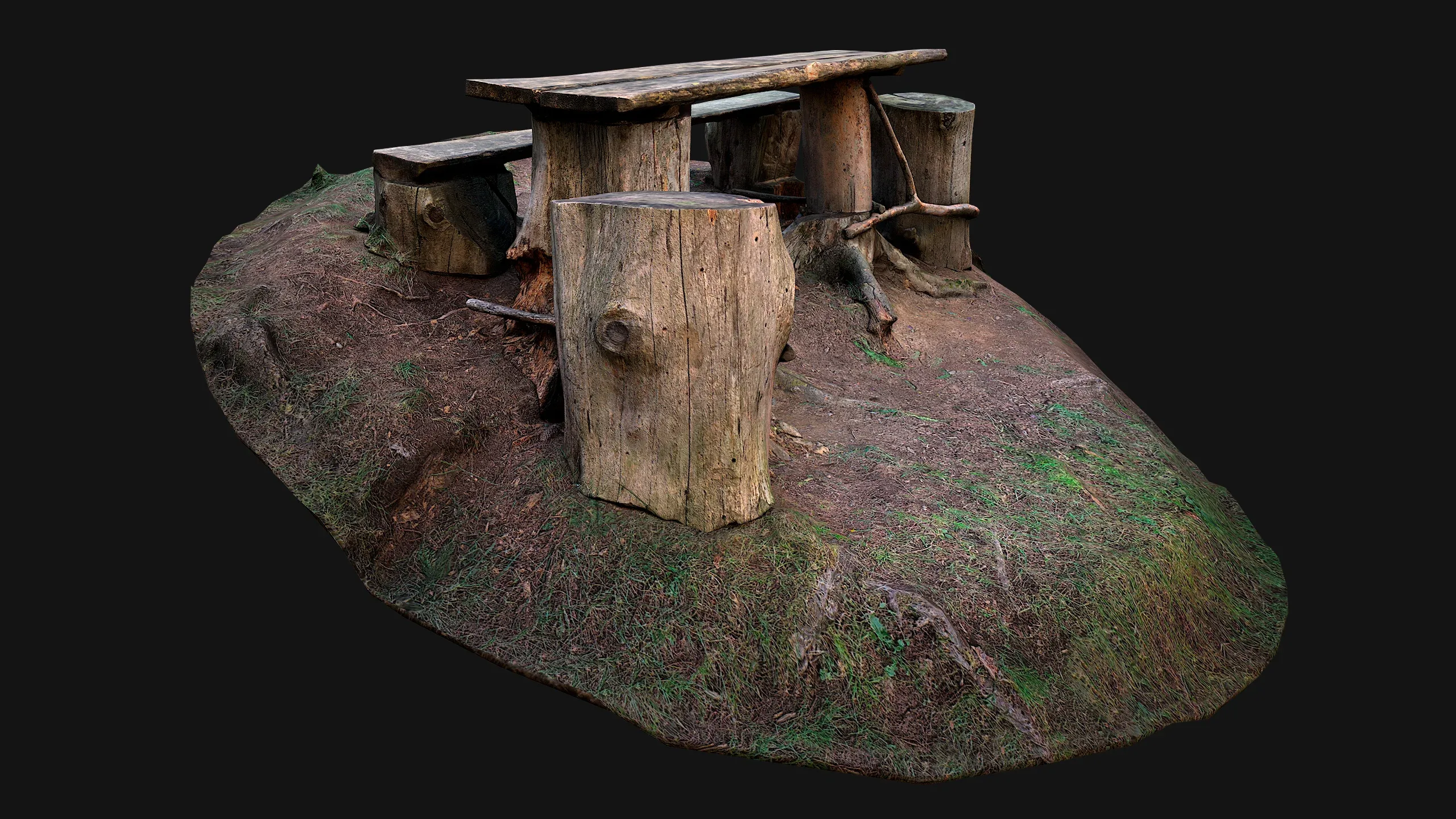 Medieval Wooden Bench and Table in the Mountains