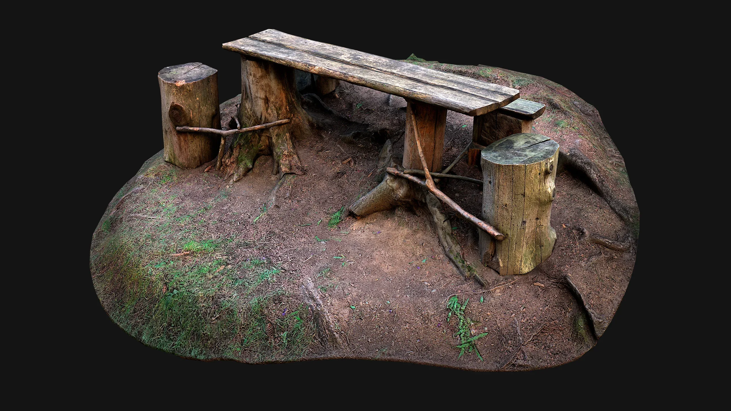 Medieval Wooden Bench and Table in the Mountains