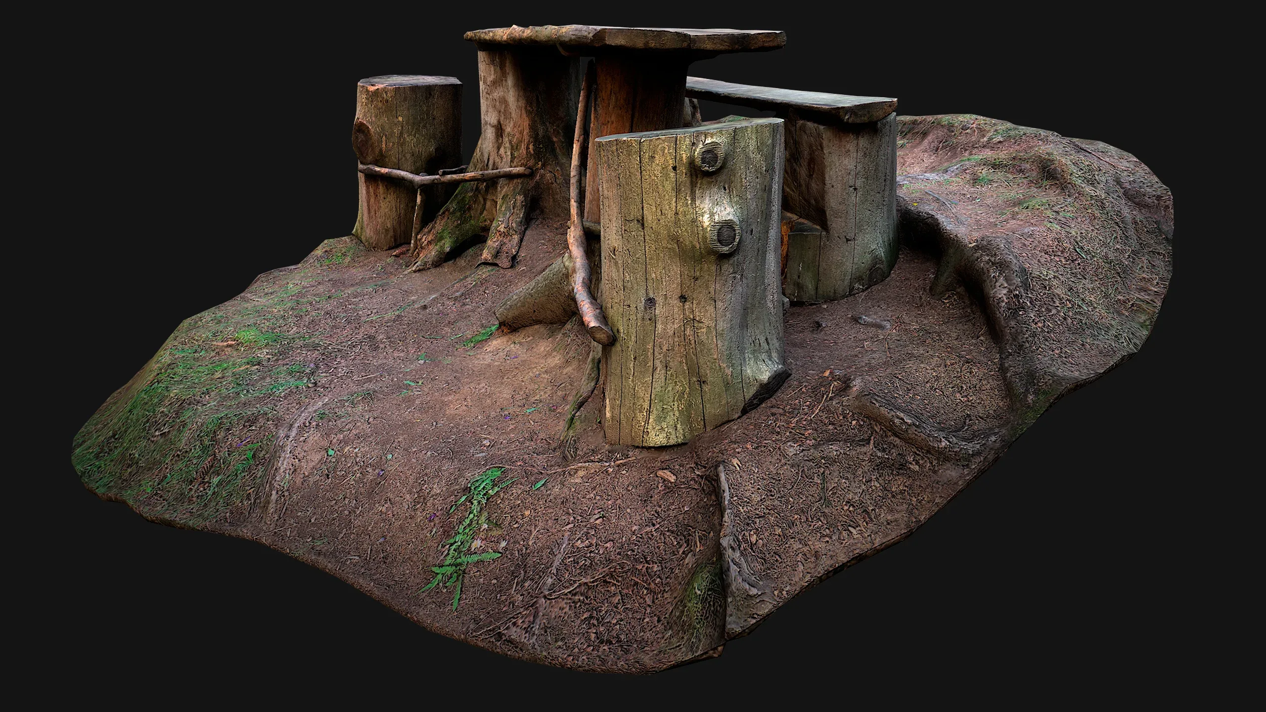 Medieval Wooden Bench and Table in the Mountains