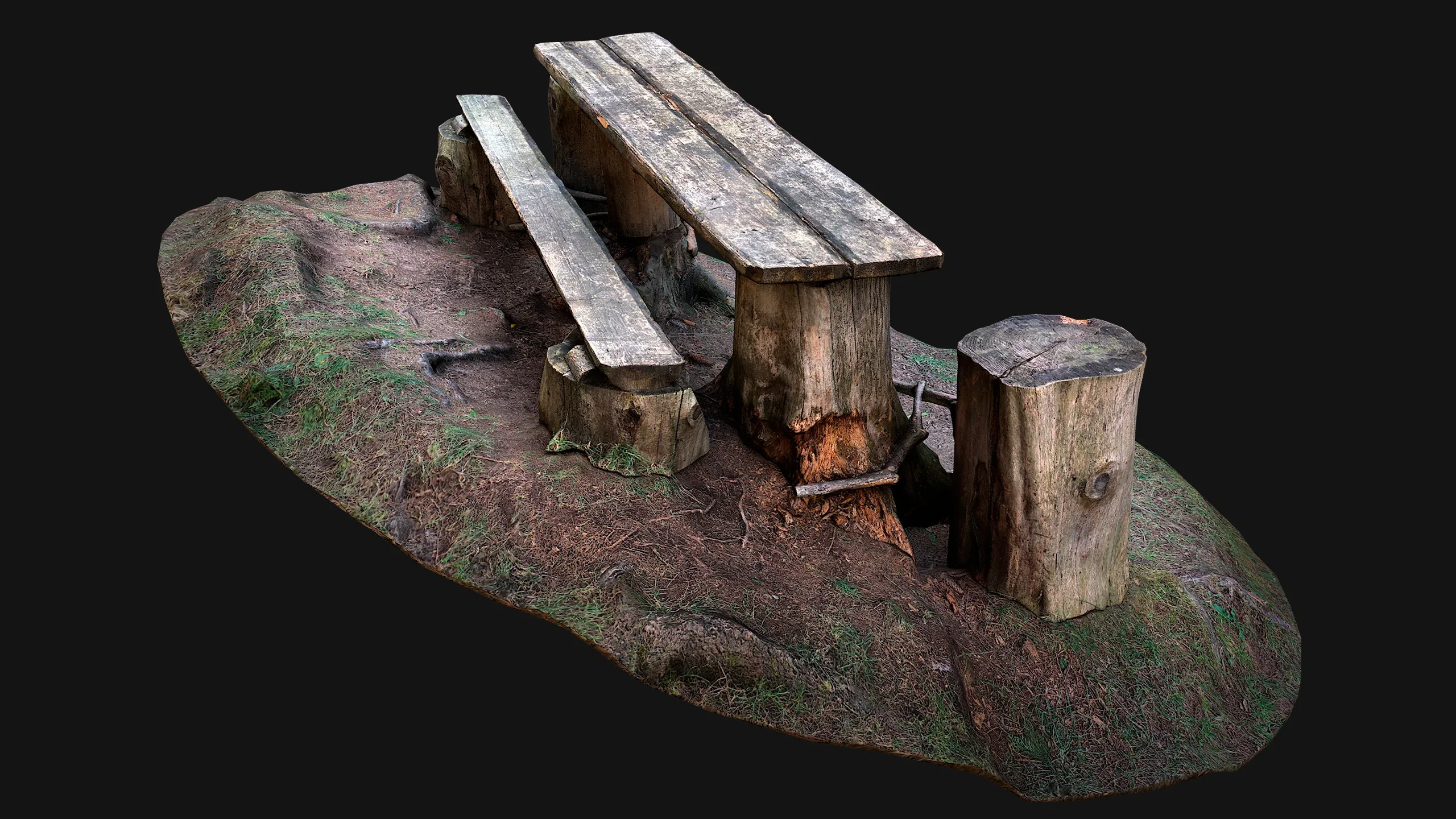 Medieval Wooden Bench and Table in the Mountains