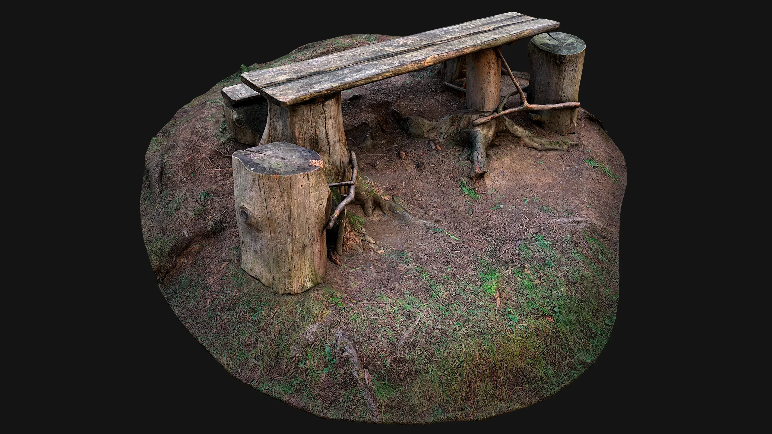 Medieval Wooden Bench and Table in the Mountains