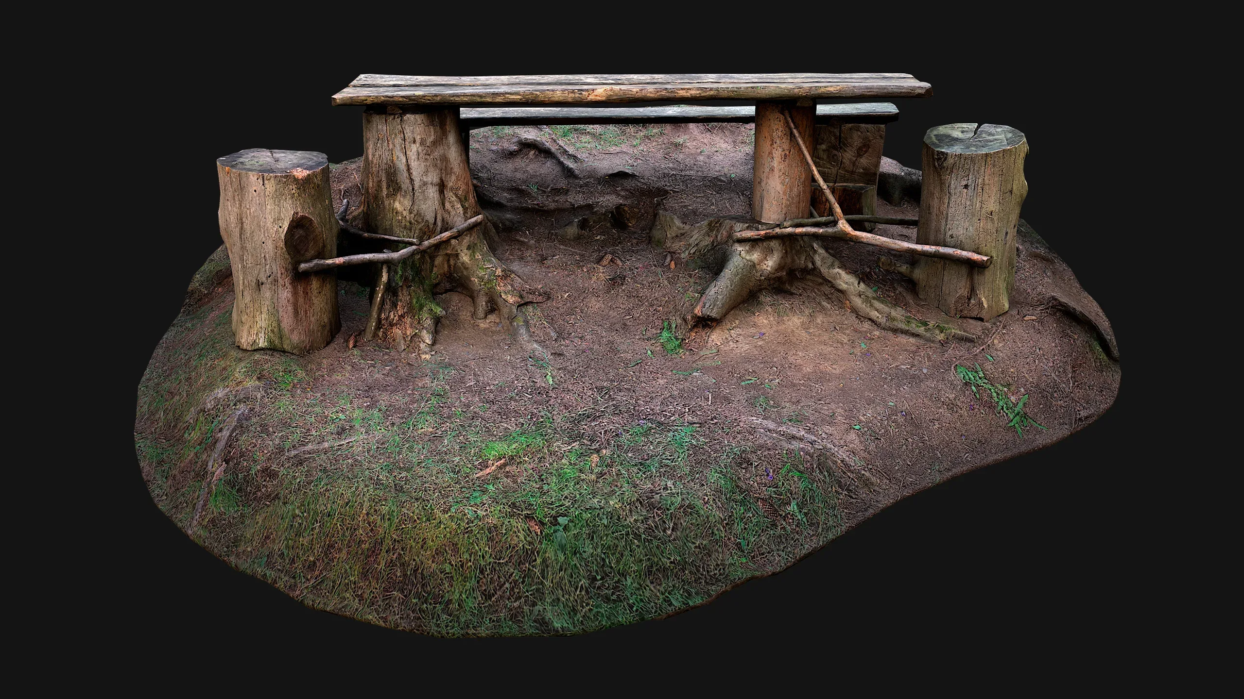 Medieval Wooden Bench and Table in the Mountains