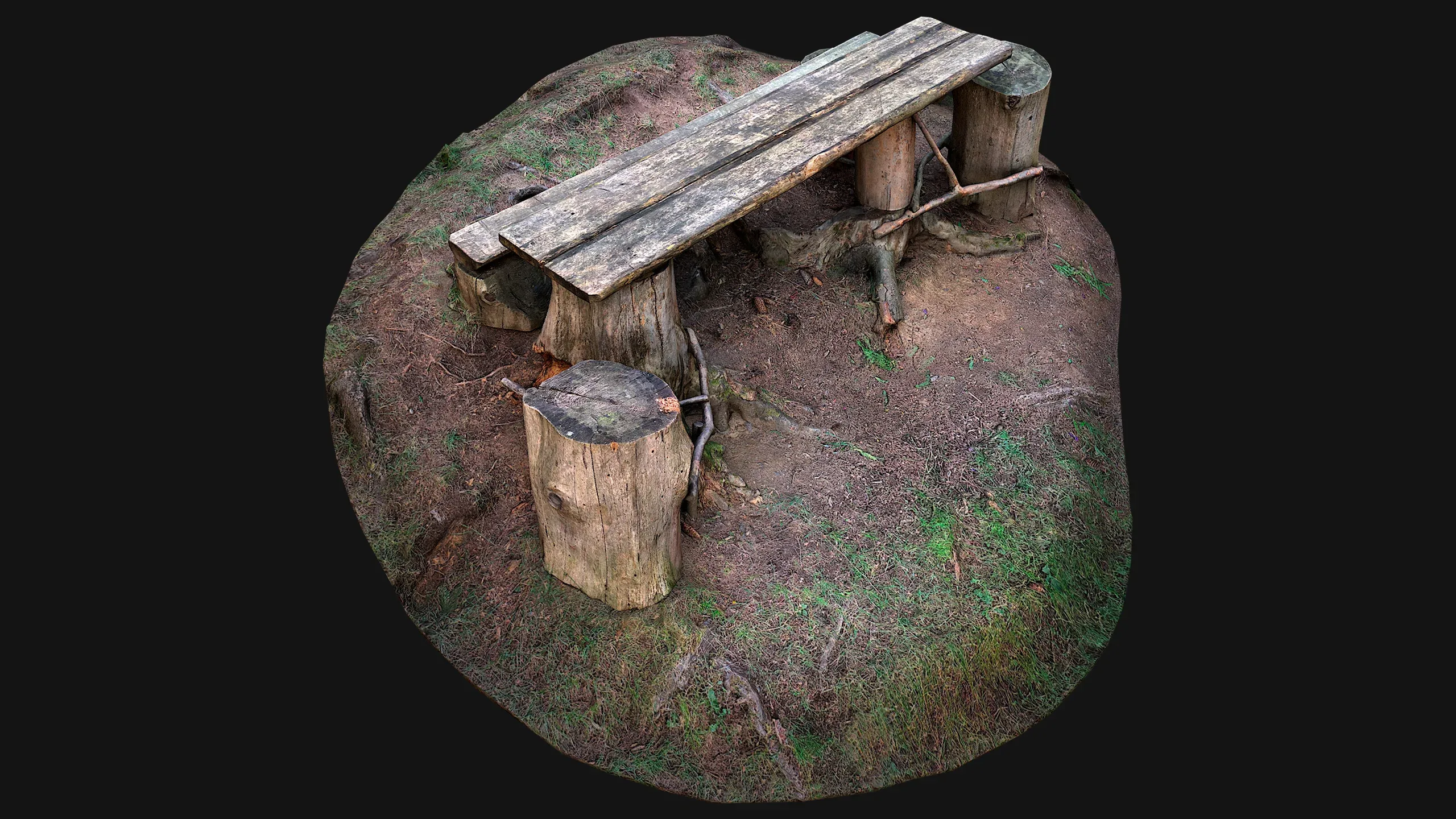 Medieval Wooden Bench and Table in the Mountains