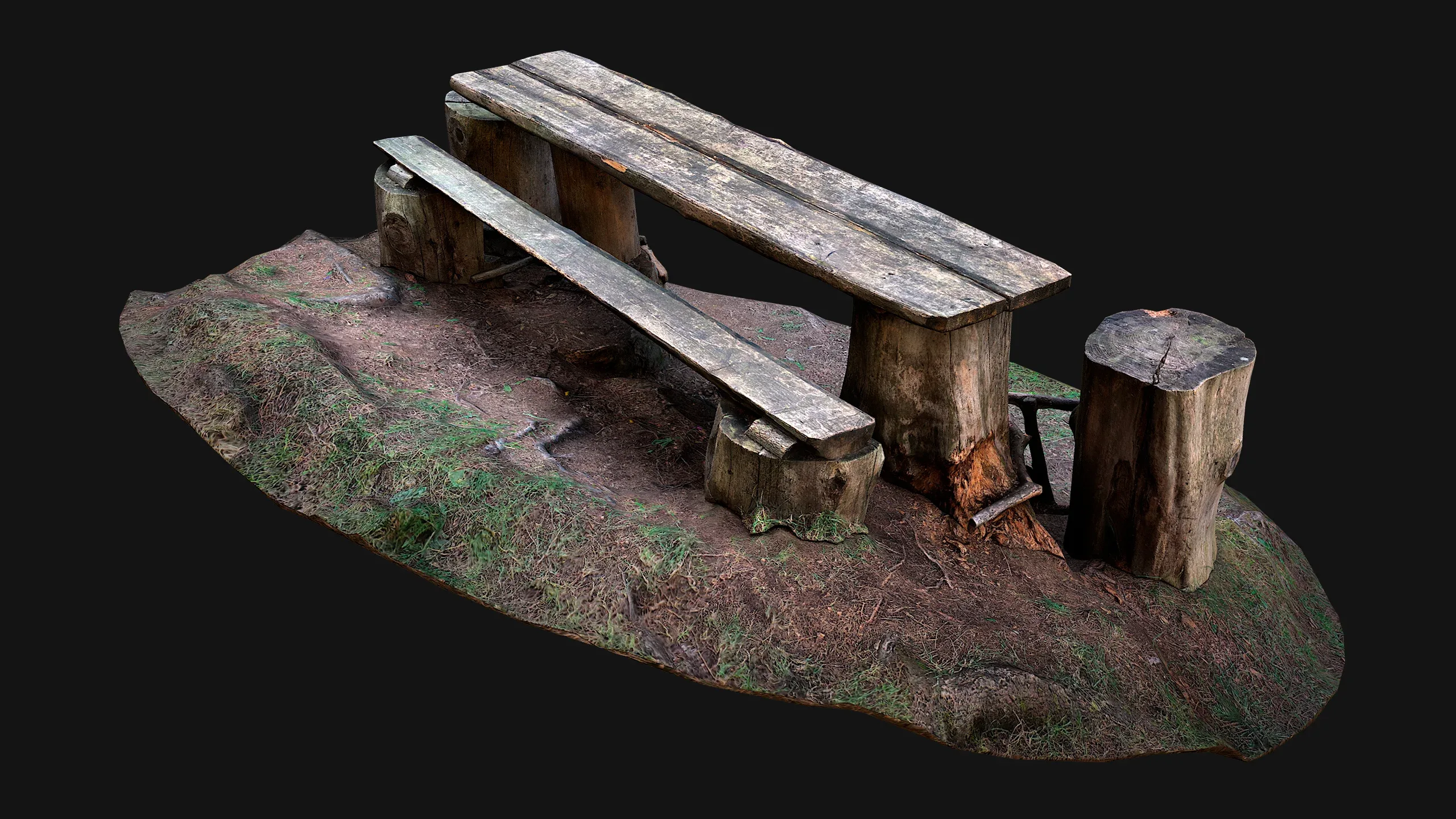 Medieval Wooden Bench and Table in the Mountains