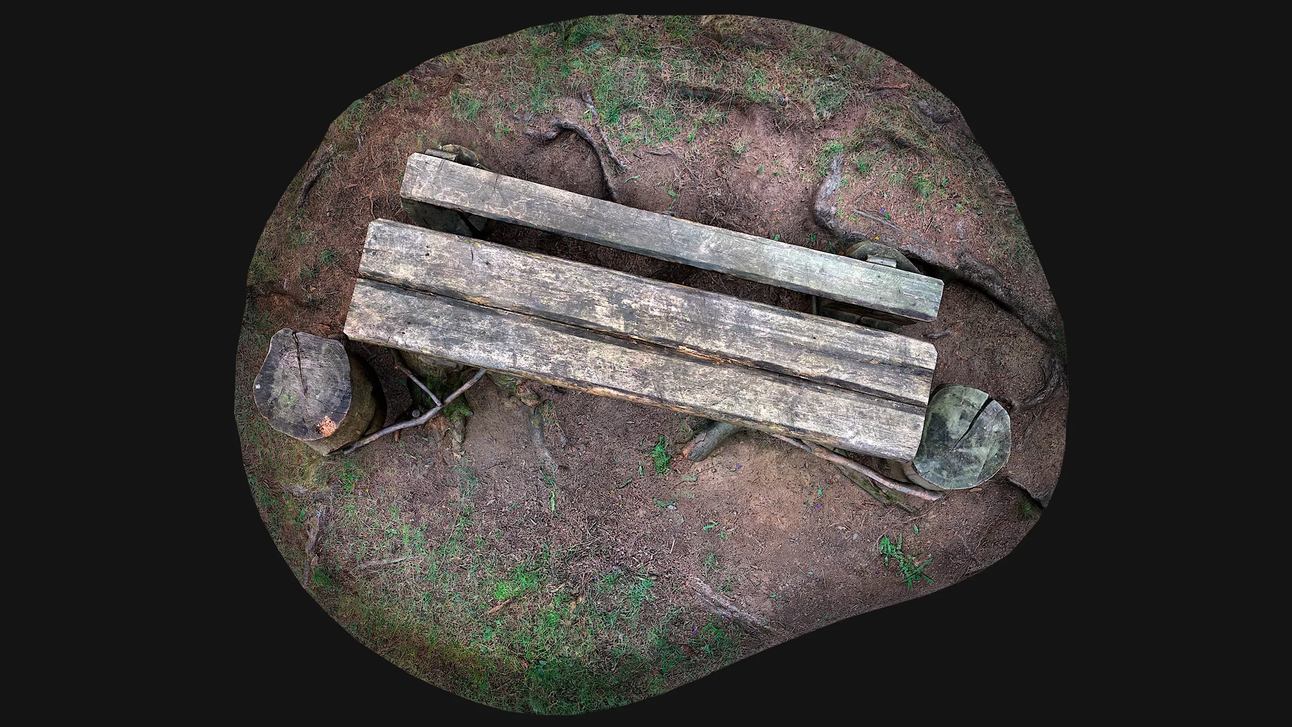 Medieval Wooden Bench and Table in the Mountains