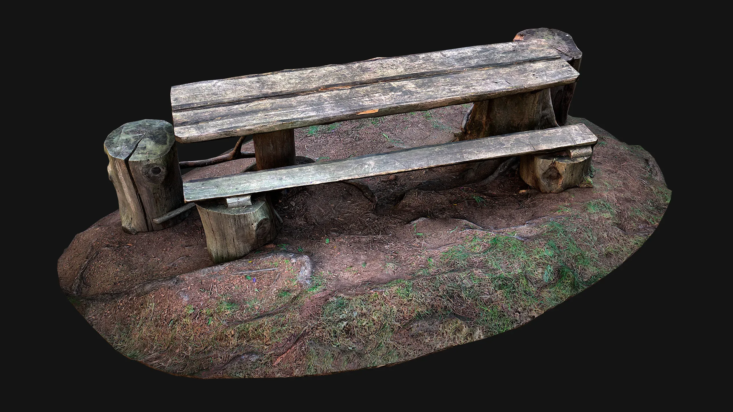 Medieval Wooden Bench and Table in the Mountains