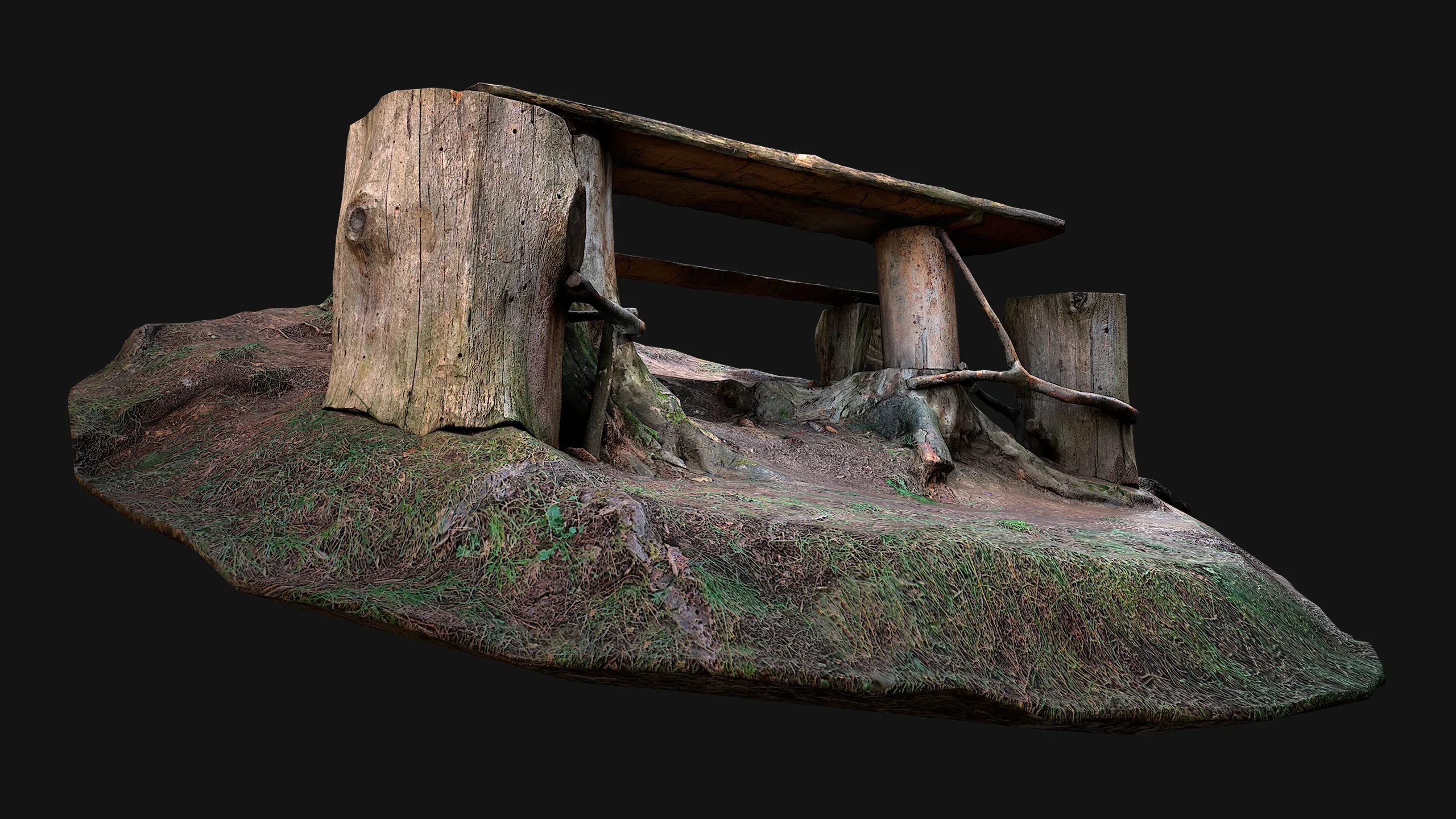 Medieval Wooden Bench and Table in the Mountains