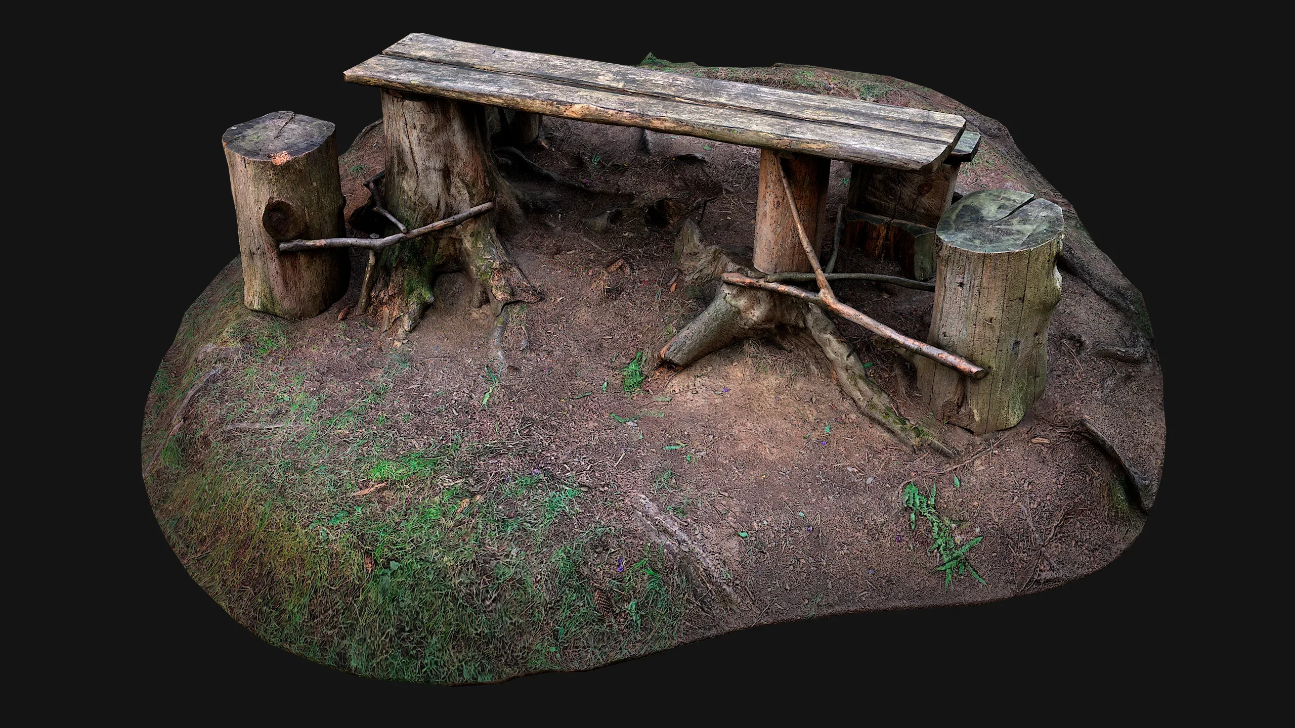 Medieval Wooden Bench and Table in the Mountains