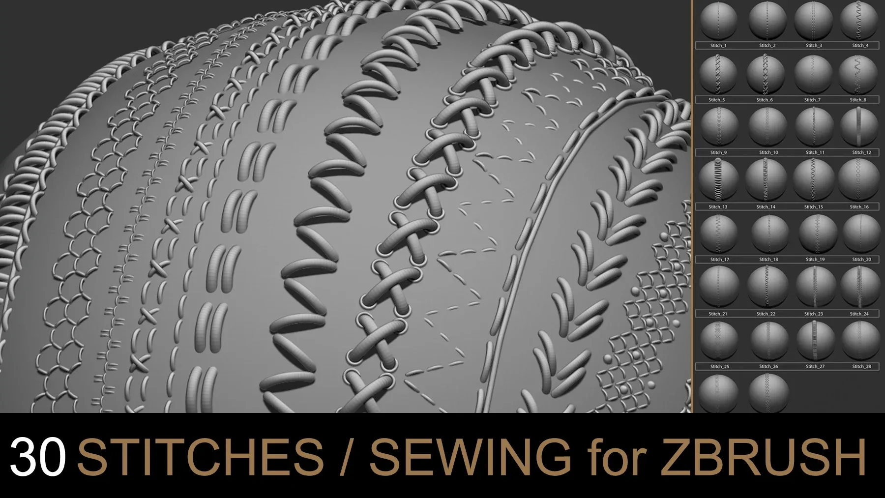 30 IMM Stitches/Sewing Brush for Zbrush