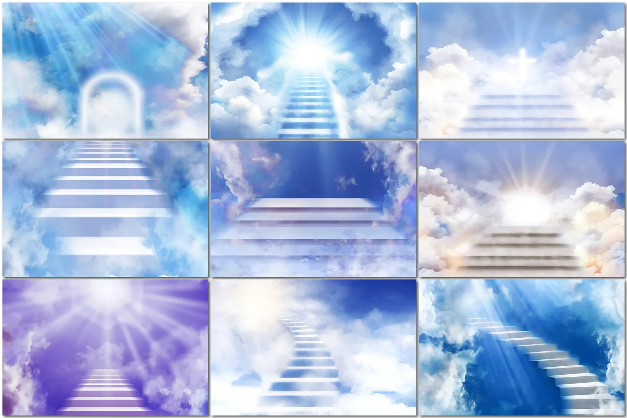 18 Stairs to Heaven, Easter blue sky overlays, Ethereal staircase, Stairway to heaven, Heavenly Ascension, Cloud overlay sunlight, Paradise
