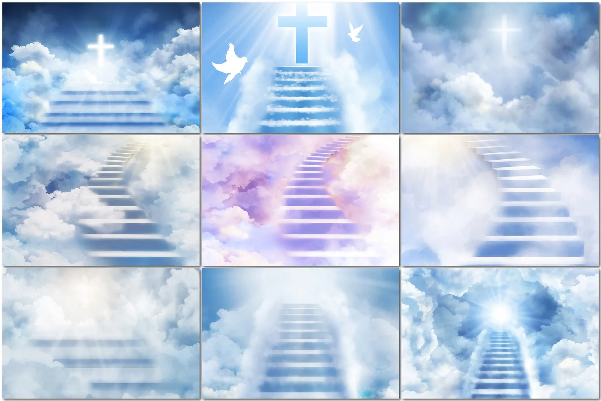 18 Stairs to Heaven, Easter blue sky overlays, Ethereal staircase, Stairway to heaven, Heavenly Ascension, Cloud overlay sunlight, Paradise