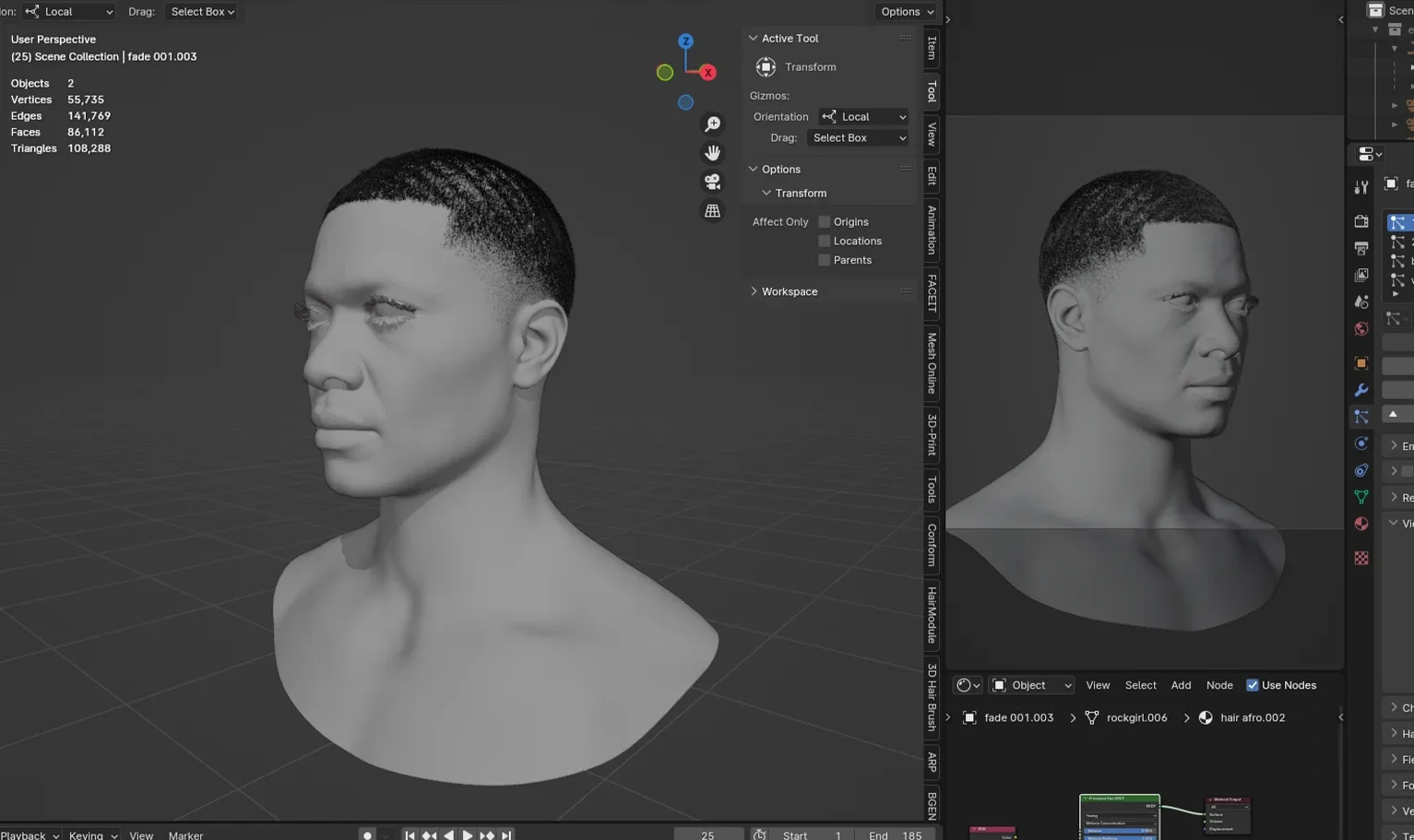 Hairstyle - Waves Fade 004 (Hair for blender/ unreal engine / metahuman) Afro hair | Kinky hair | 4c Hair | African / African American Hair