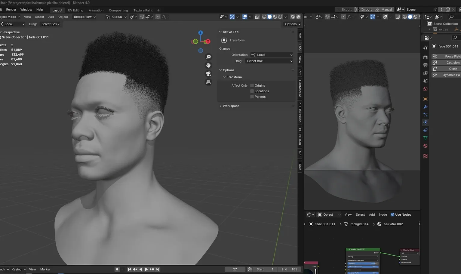 PixelHair Hairstyle - Afro Fade 009 (Hair for blender/ unreal engine / metahuman) Afro hair | Kinky hair | 4c Hair | African / African American Hair