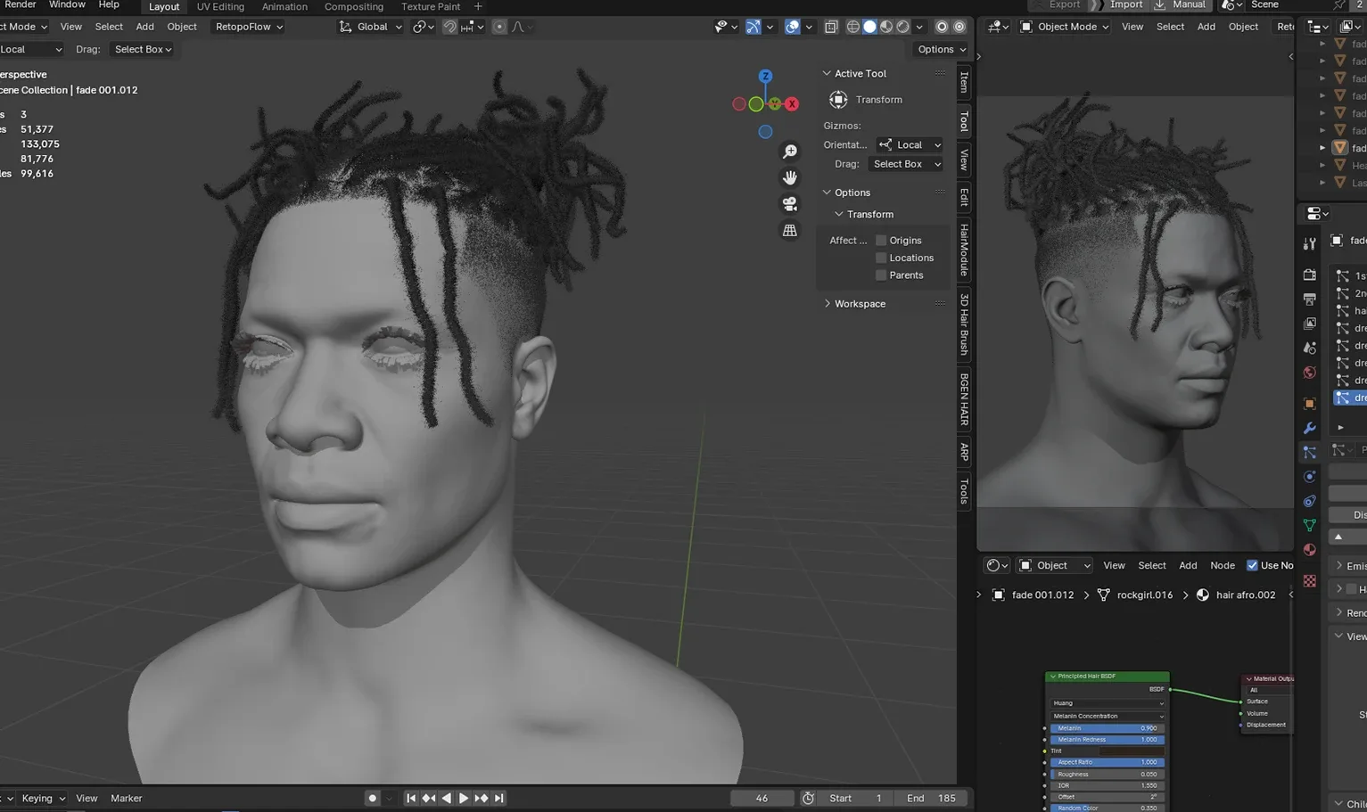 PixelHair Hairstyle - Dreads Fade 010 (Hair for blender/ unreal engine / metahuman) Afro hair | Kinky hair | 4c Hair | African / African American Hair