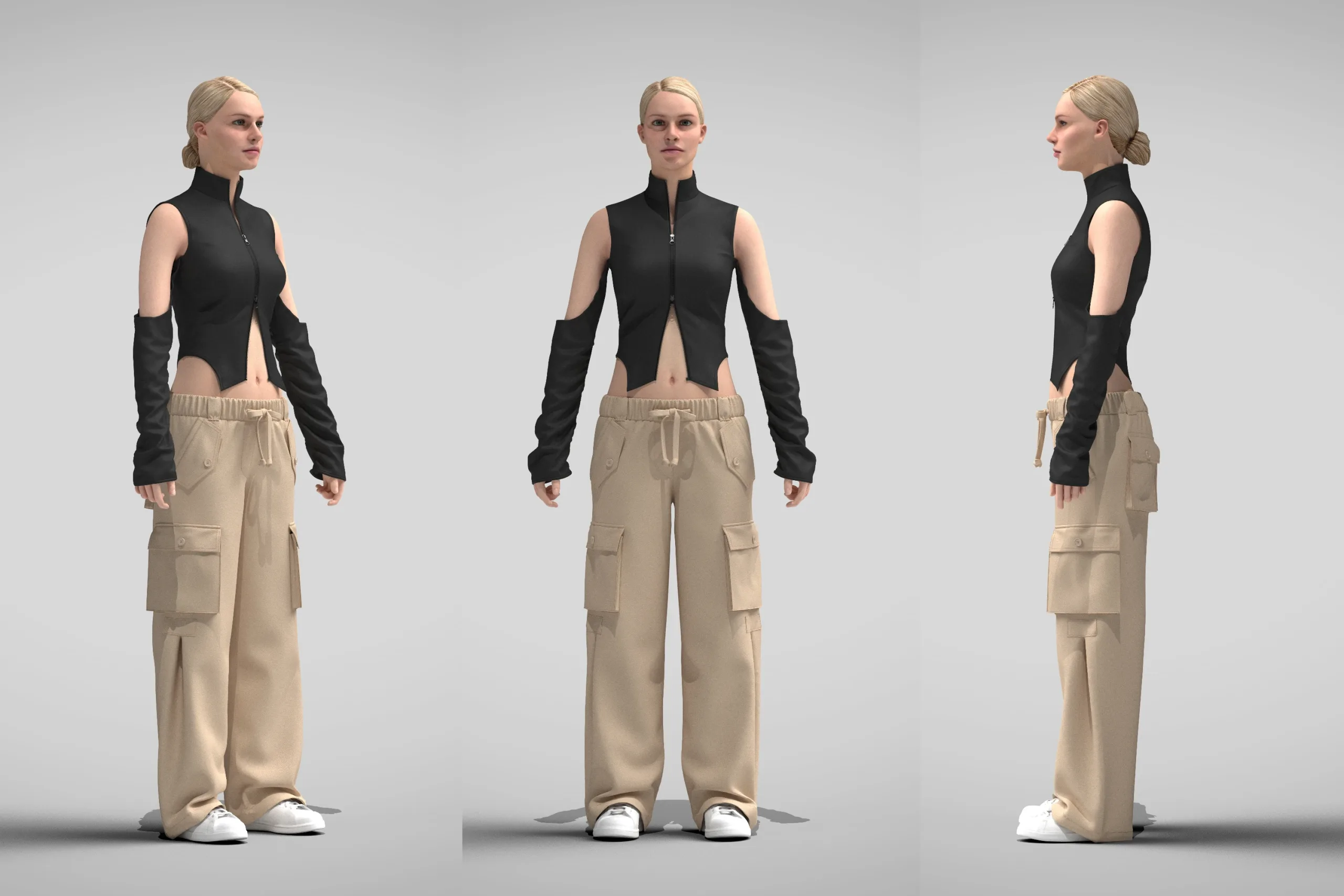 Women's Streetwear Outfit 3d Model-Marvelous designer-Clo3d-fbx-obj