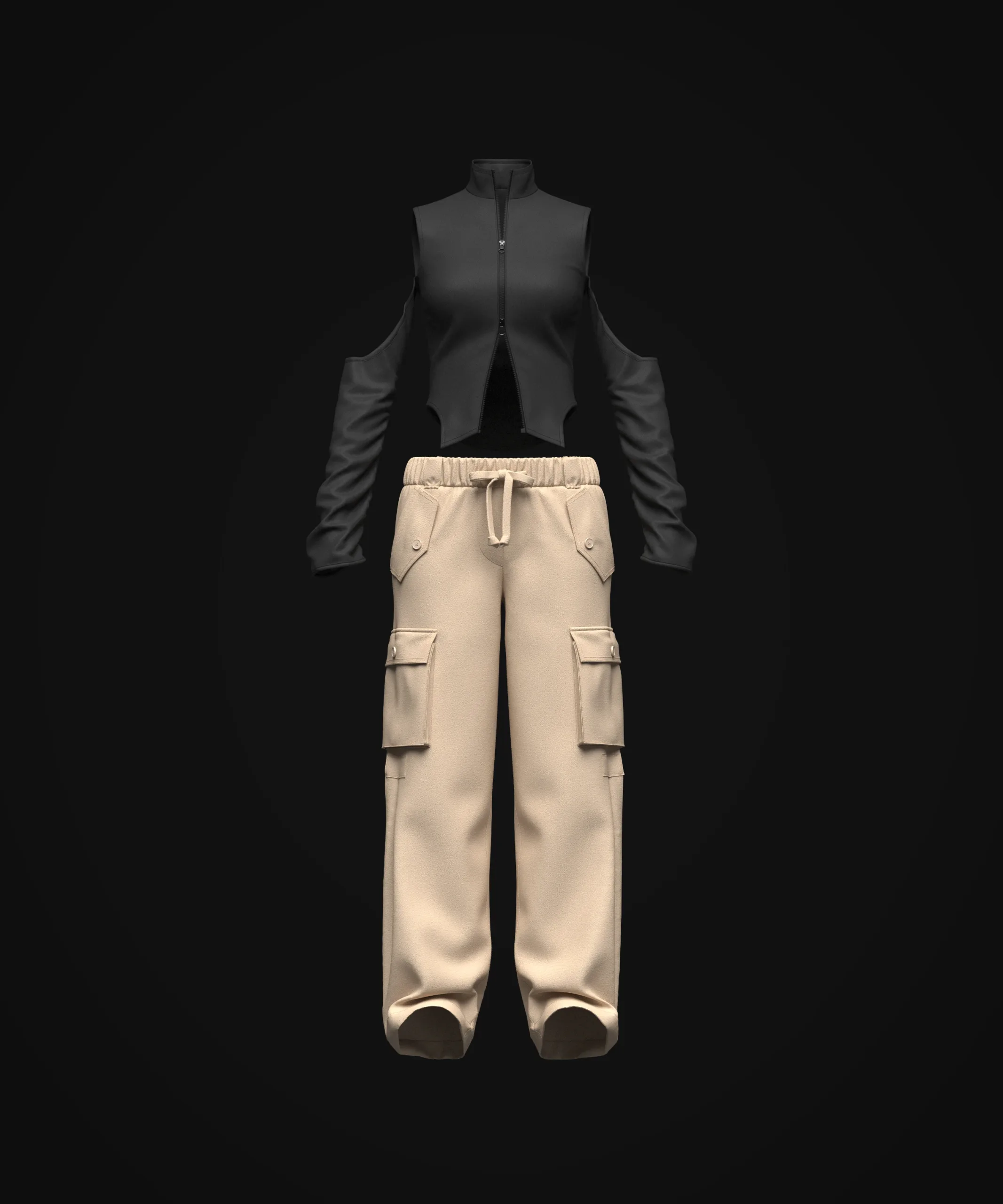 Women's Streetwear Outfit 3d Model-Marvelous designer-Clo3d-fbx-obj