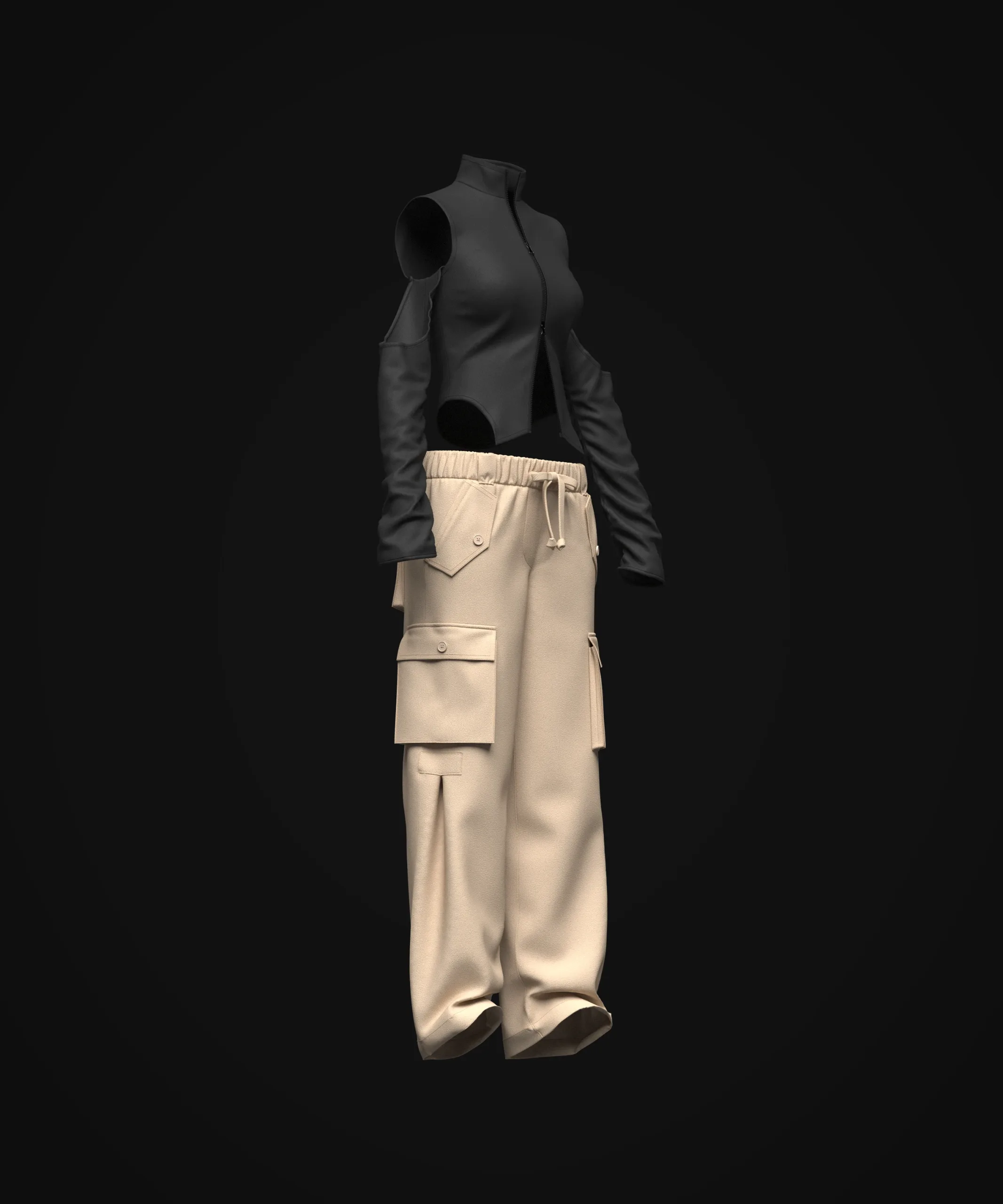 Women's Streetwear Outfit 3d Model-Marvelous designer-Clo3d-fbx-obj