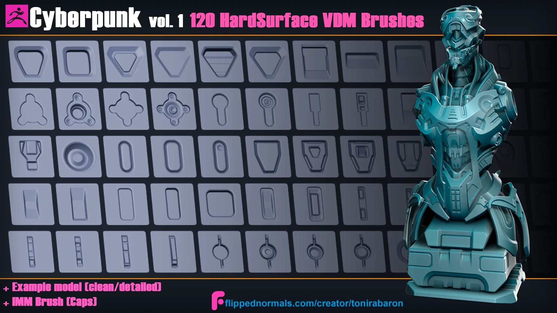 Cyberpunk vol. 1 | 120 Hard Surface VDM Brushes for Zbrush