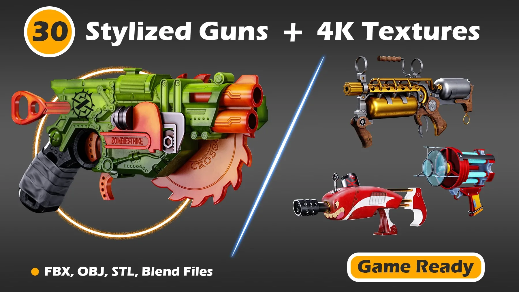 30 Stylized Guns + 4K Textures (Game Ready)