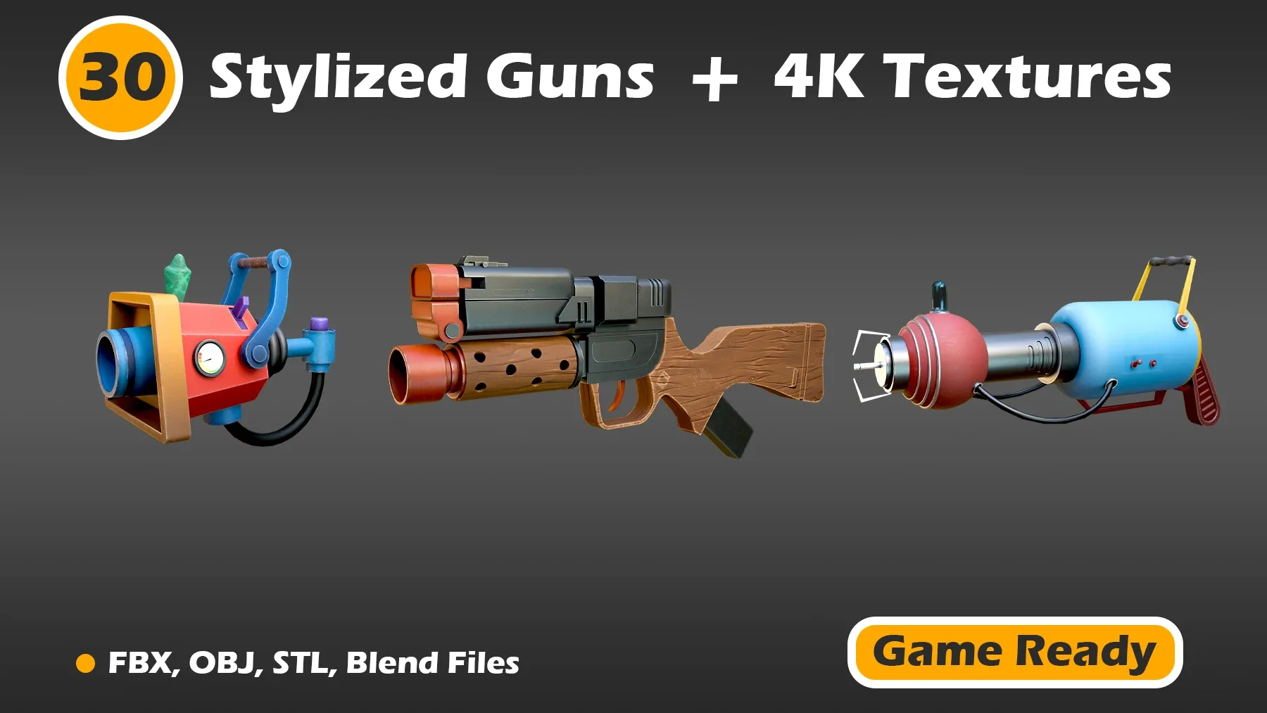 30 Stylized Guns + 4K Textures (Game Ready)