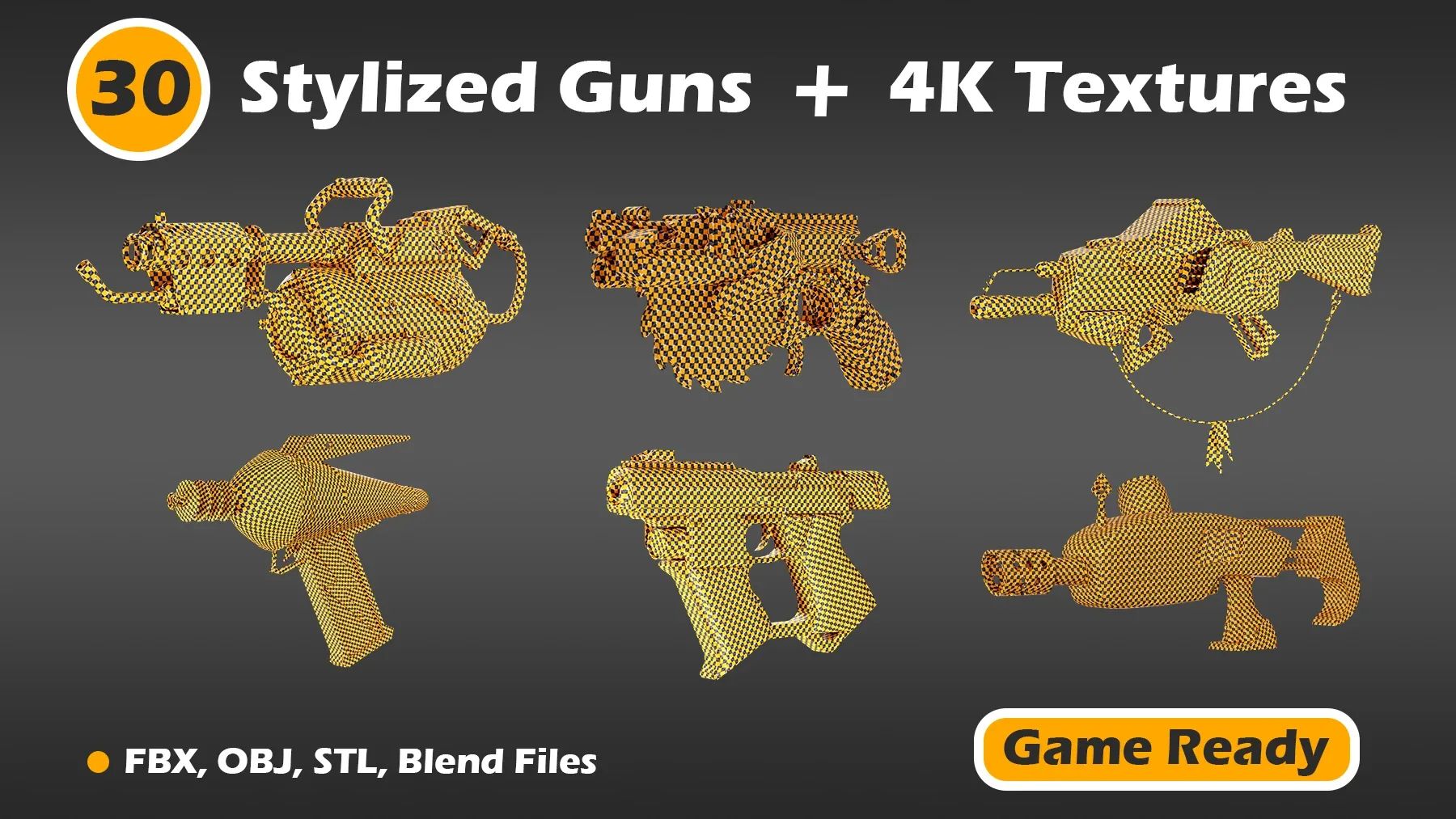 30 Stylized Guns + 4K Textures (Game Ready)