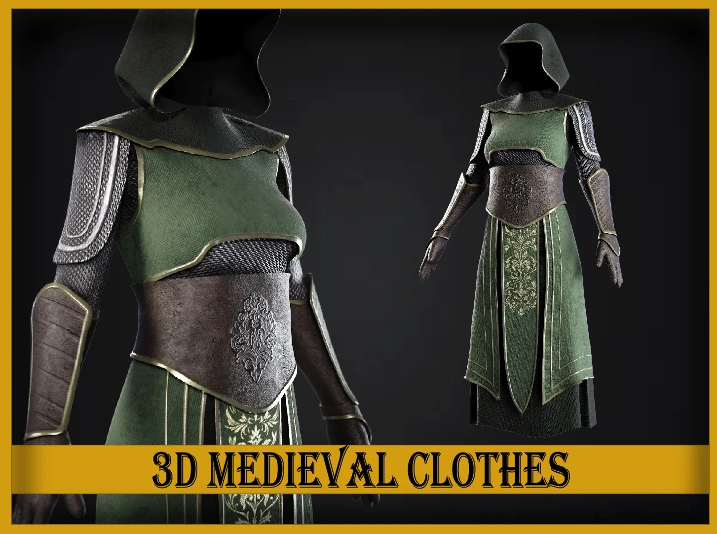 3D Medieval fantasy character clothes (Fbx, Obj, Zprj, Spp, 4K PBR textures)