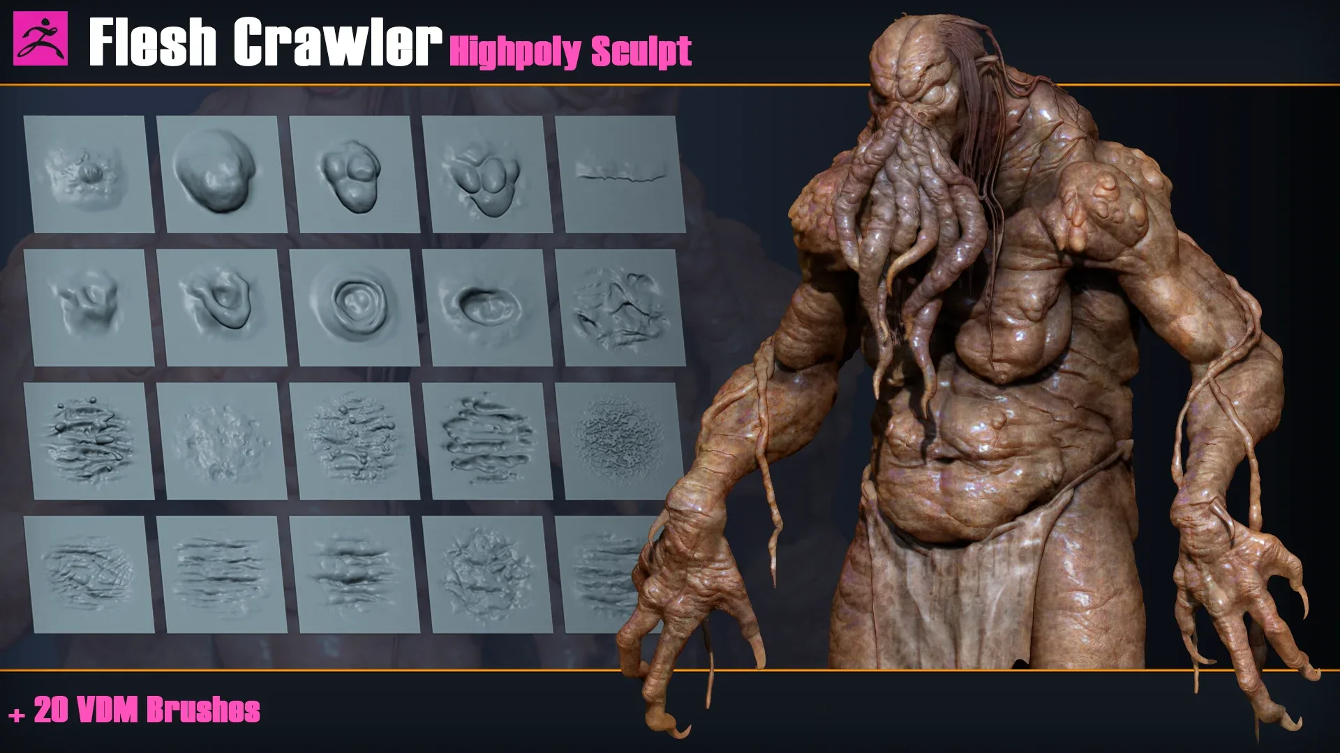 Flesh Crawler | 20 Organic VDM Brushes for Zbrush