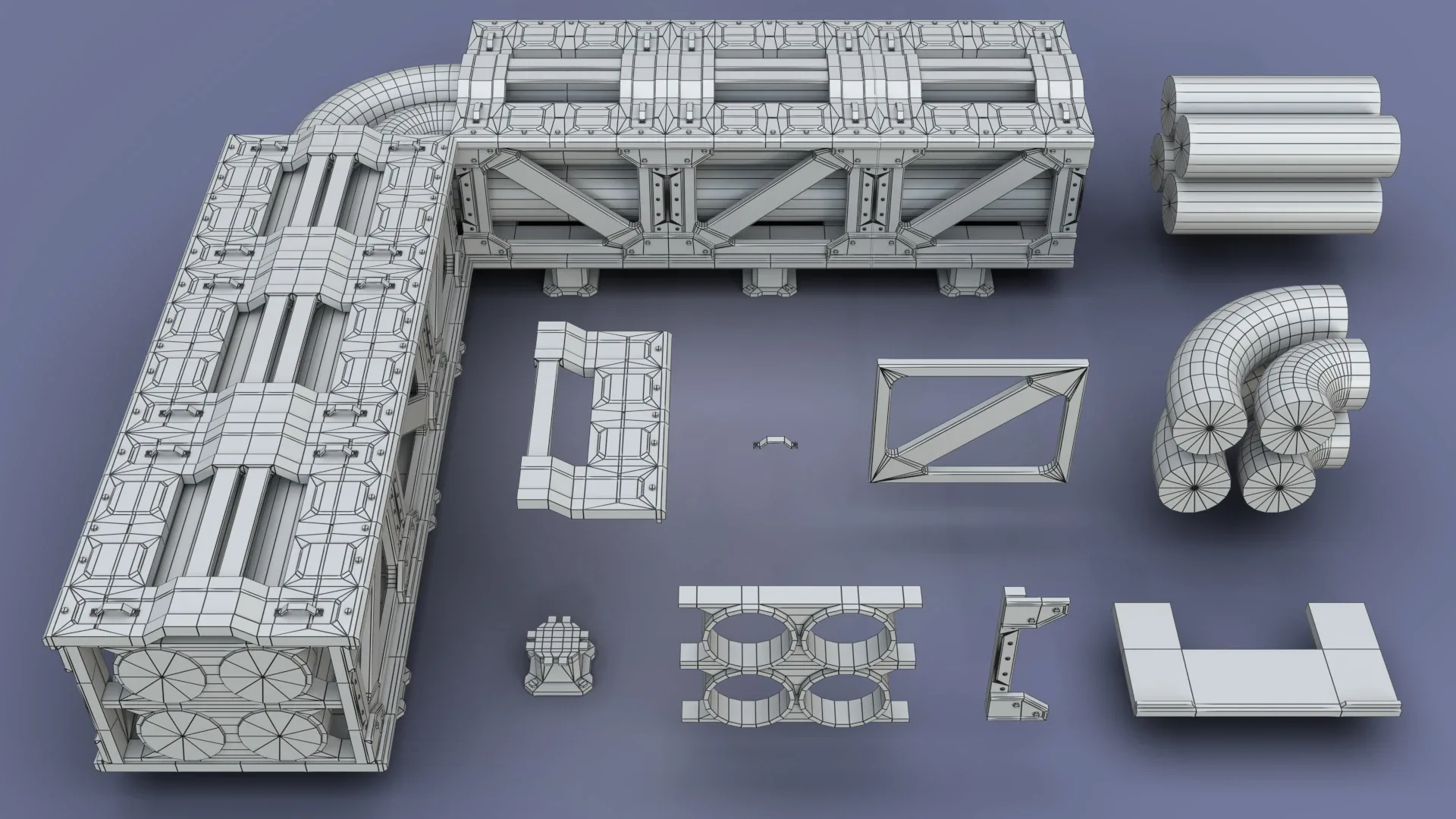 Industrial Modular Low Poly Tubes - 20 pieces