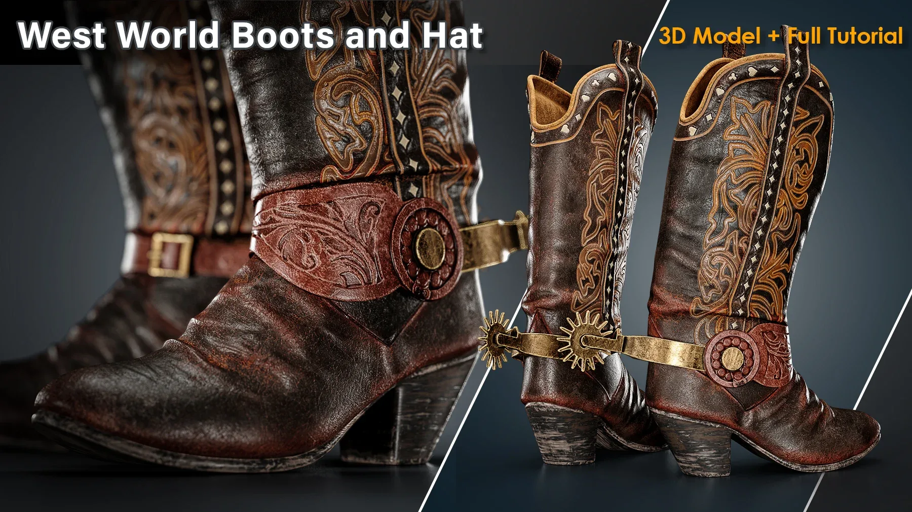 West World Boots and Hat / 3D Model + full Tutorial