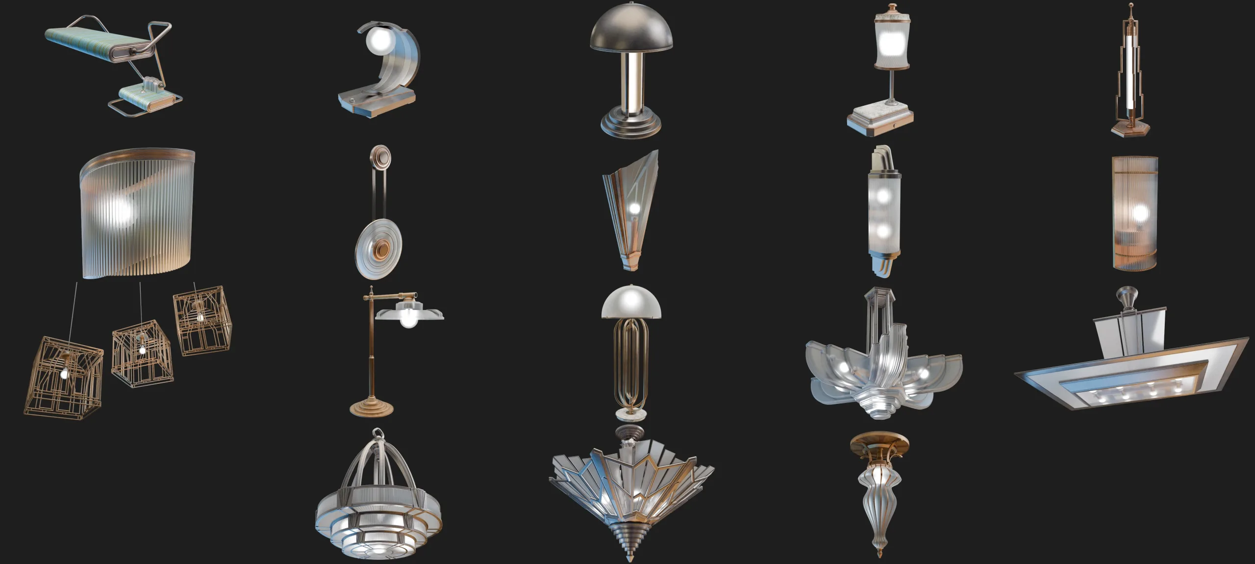 Art Deco Lamps - 3D Asset Pack