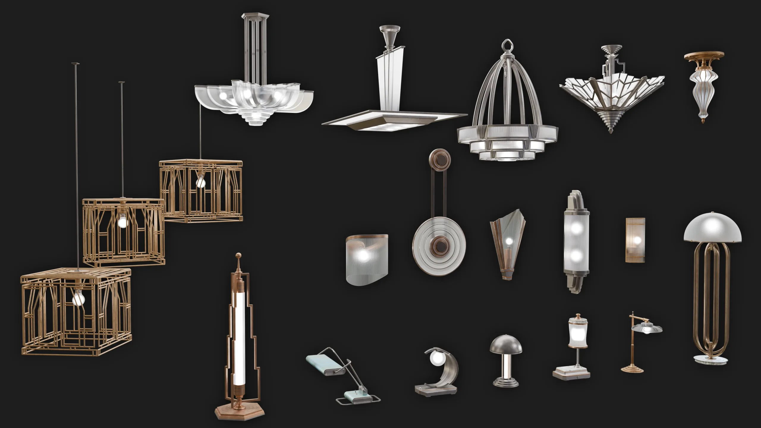 Art Deco Lamps - 3D Asset Pack