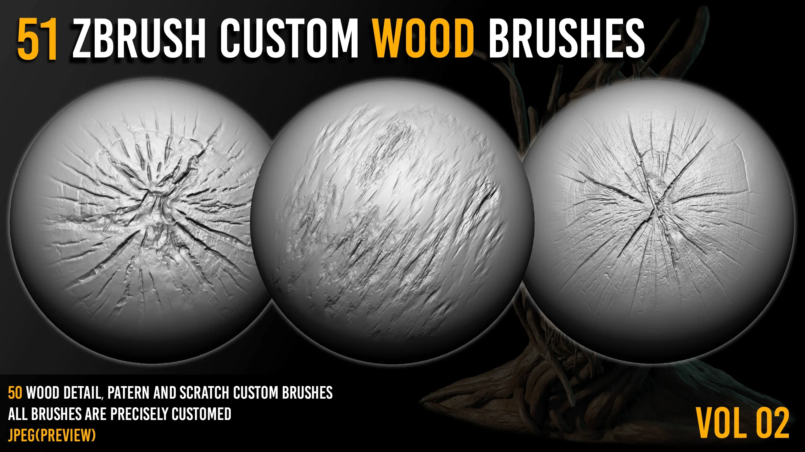 51 Zbrush Wood Sculpting Custom Brushes VOL02