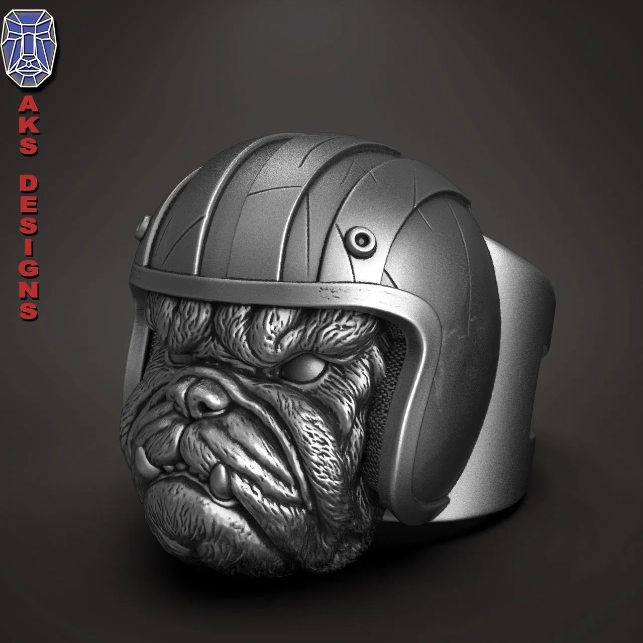 Bulldog Biker Version 1 Ring 3D Print Stl File