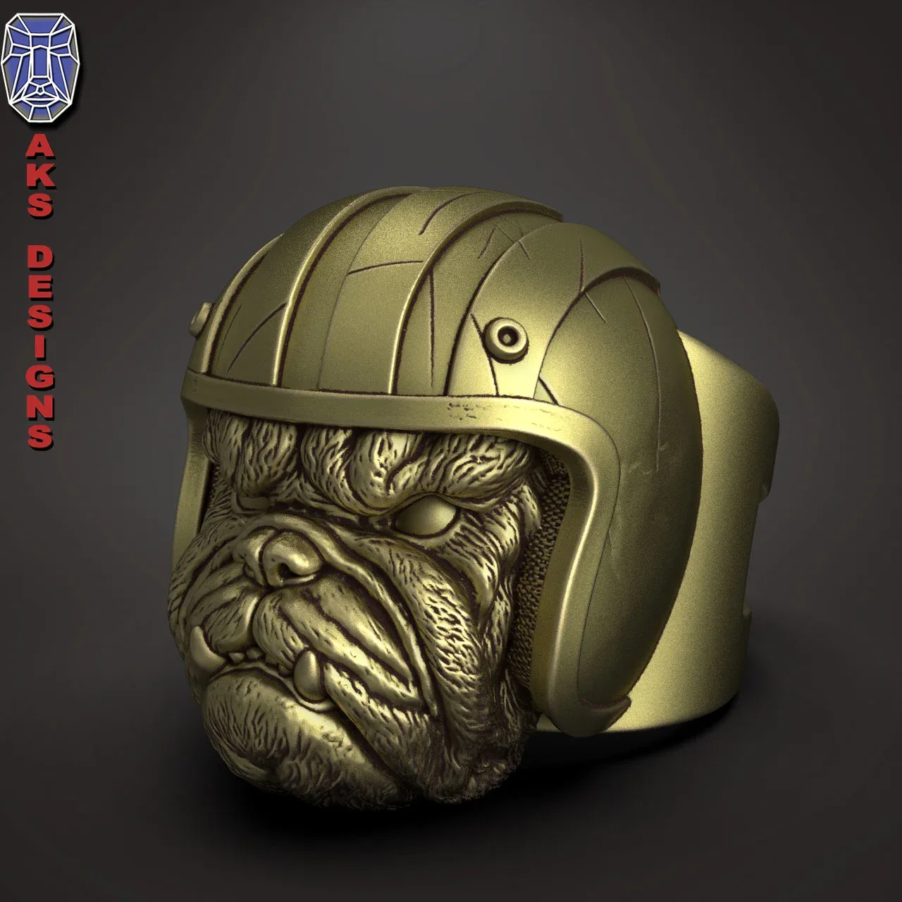 Bulldog Biker Version 1 Ring 3D Print Stl File