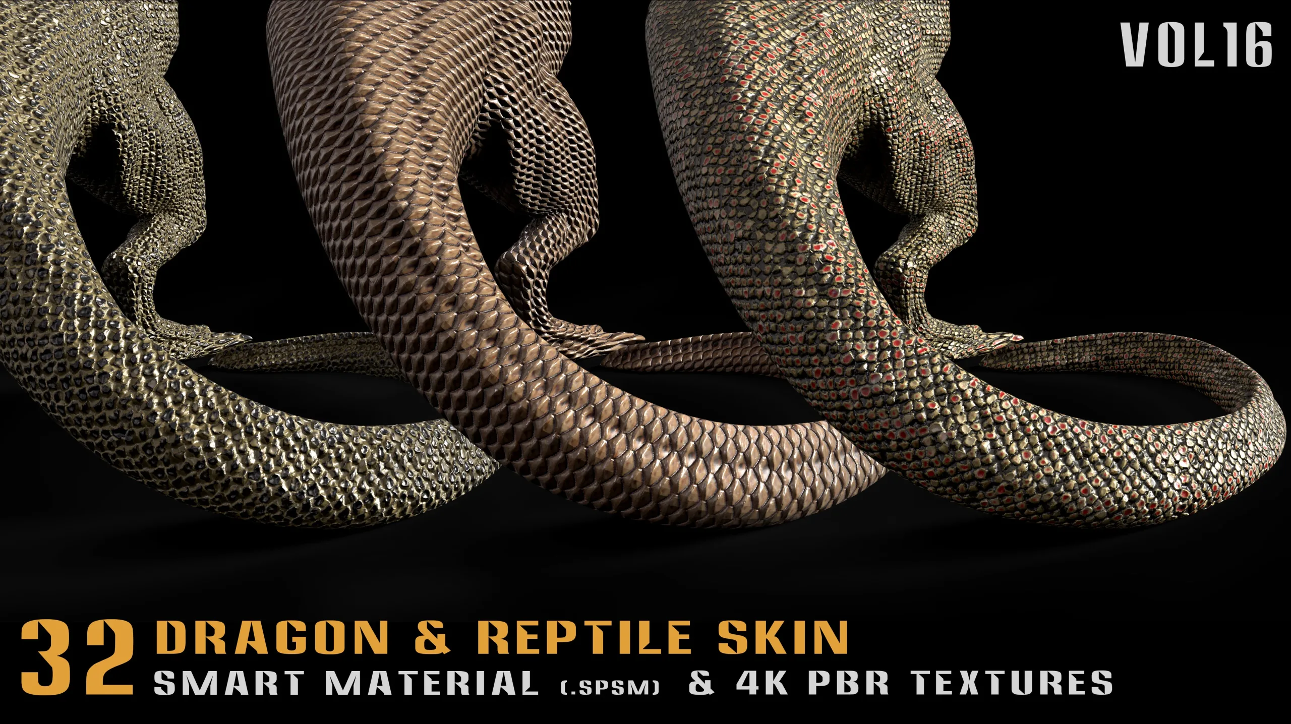 32 Dragon & Reptile Skin Smart Material + 4K PBR textures - Vol.16