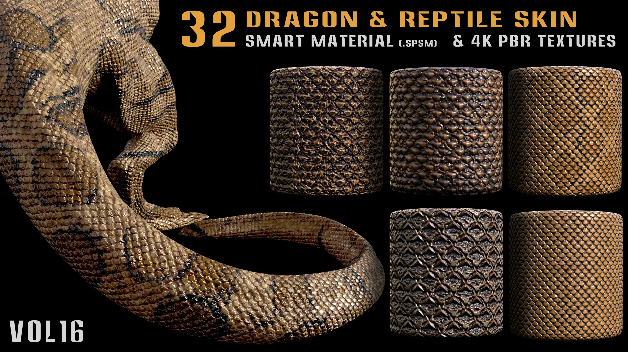 32 Dragon & Reptile Skin Smart Material + 4K PBR textures - Vol.16